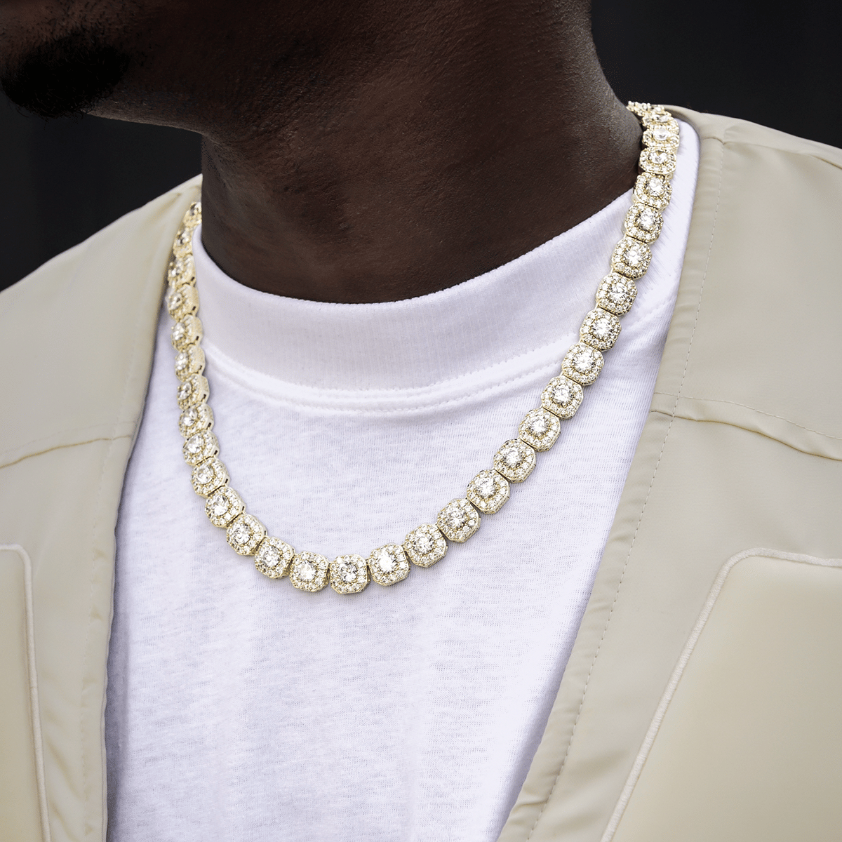 GLD Men Clustered Tennis Chain in Yellow Gold - 12 mm