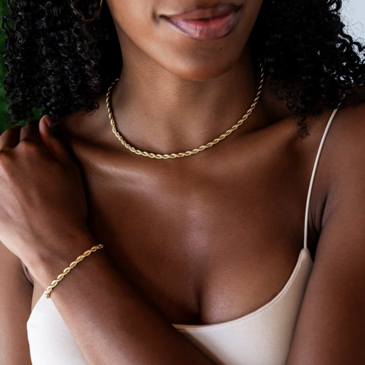 GLD Women Rope Necklace + Bracelet Bundle in Yellow Gold - 4 mm