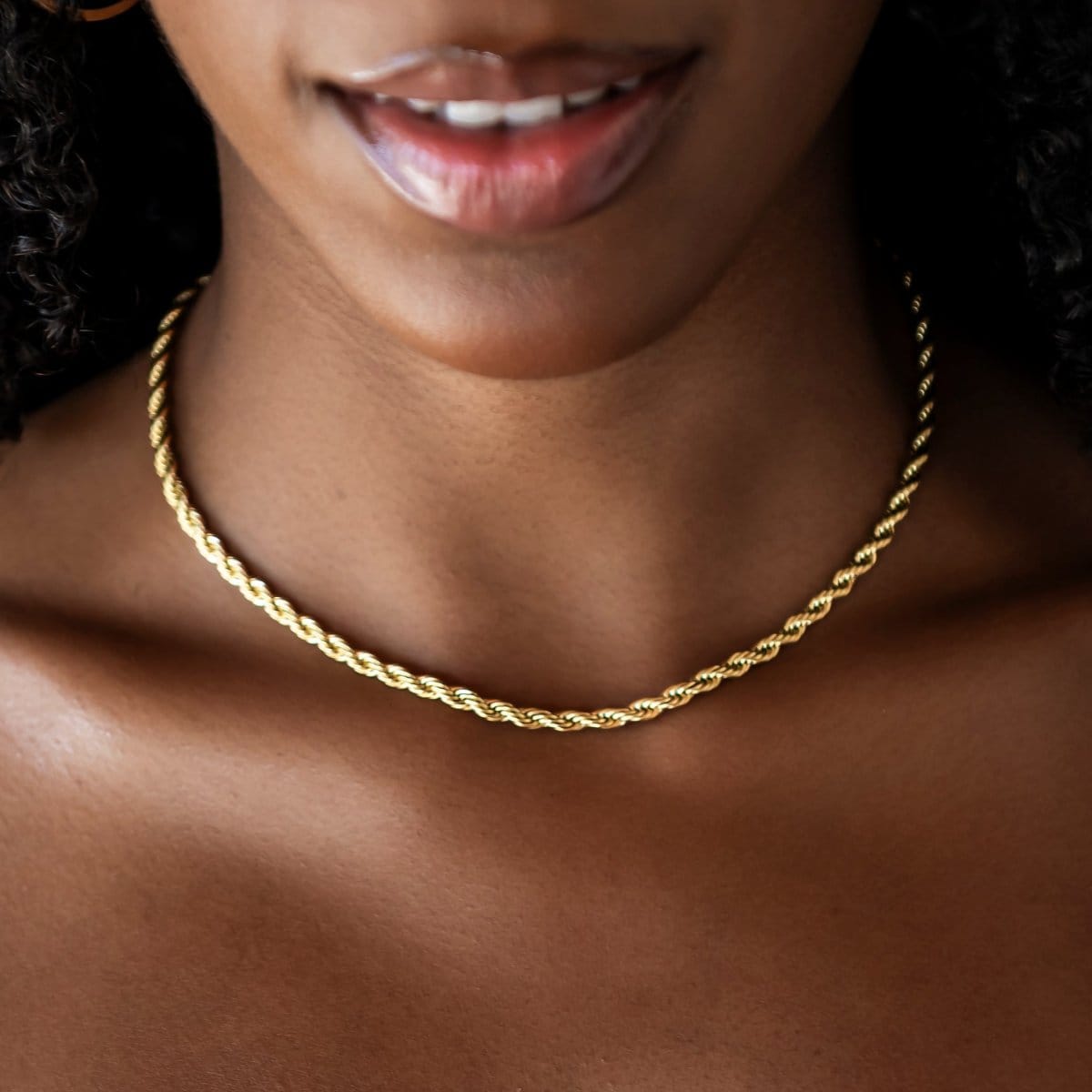 GLD Women Rope Necklace + Bracelet Bundle in Yellow Gold - 4 mm