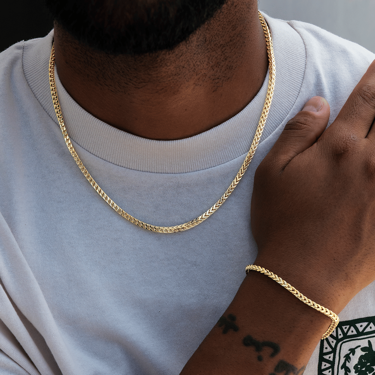 GLD Men Franco Chain + Bracelet Bundle in Yellow Gold - 3 mm