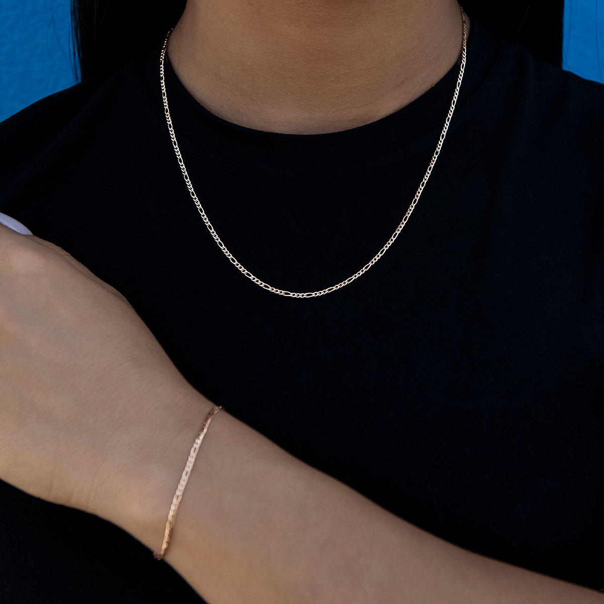 GLD Women Figaro Necklace + Bracelet Bundle in Rose Gold - 2 mm