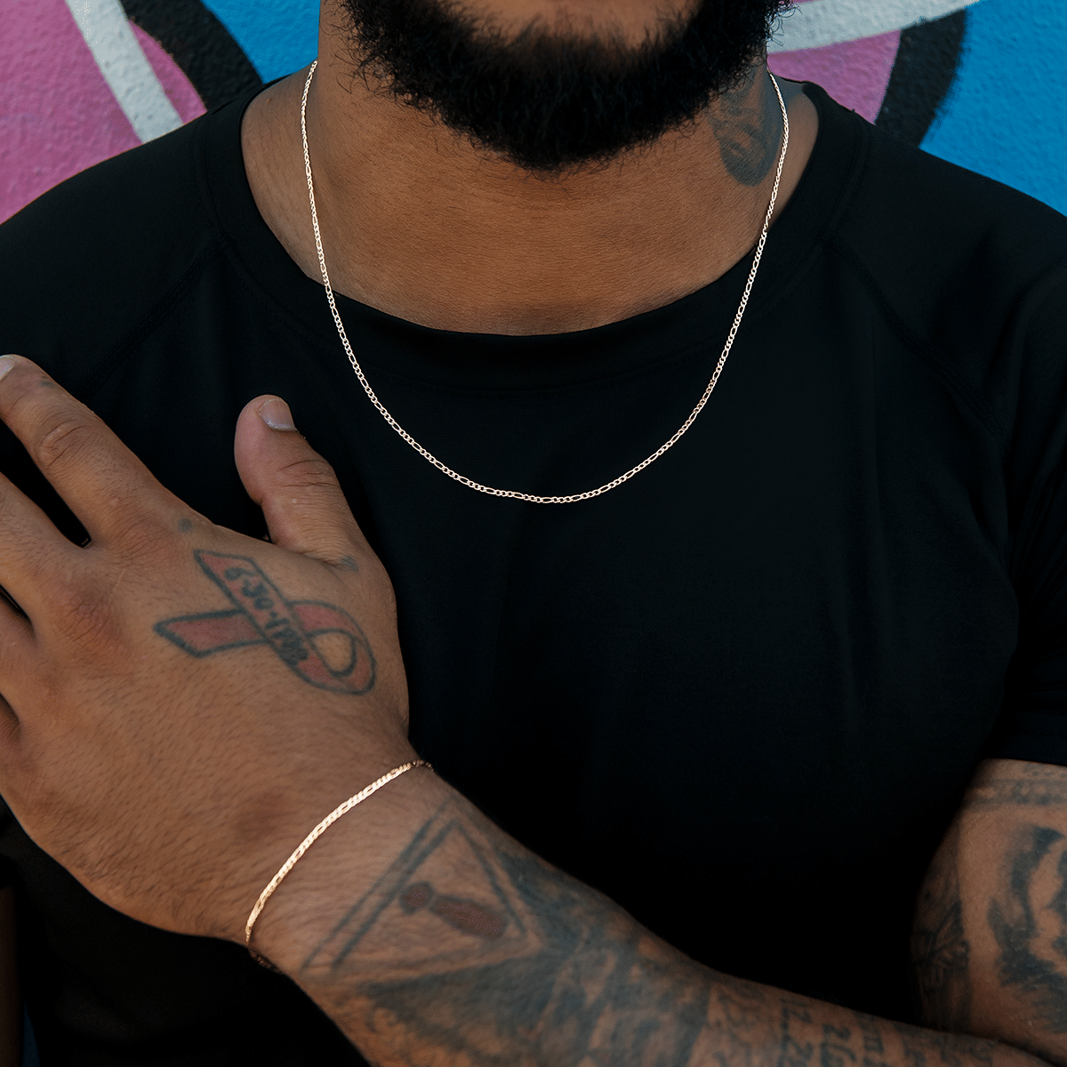 GLD Men Figaro Chain + Bracelet Bundle in Rose Gold - 2 mm