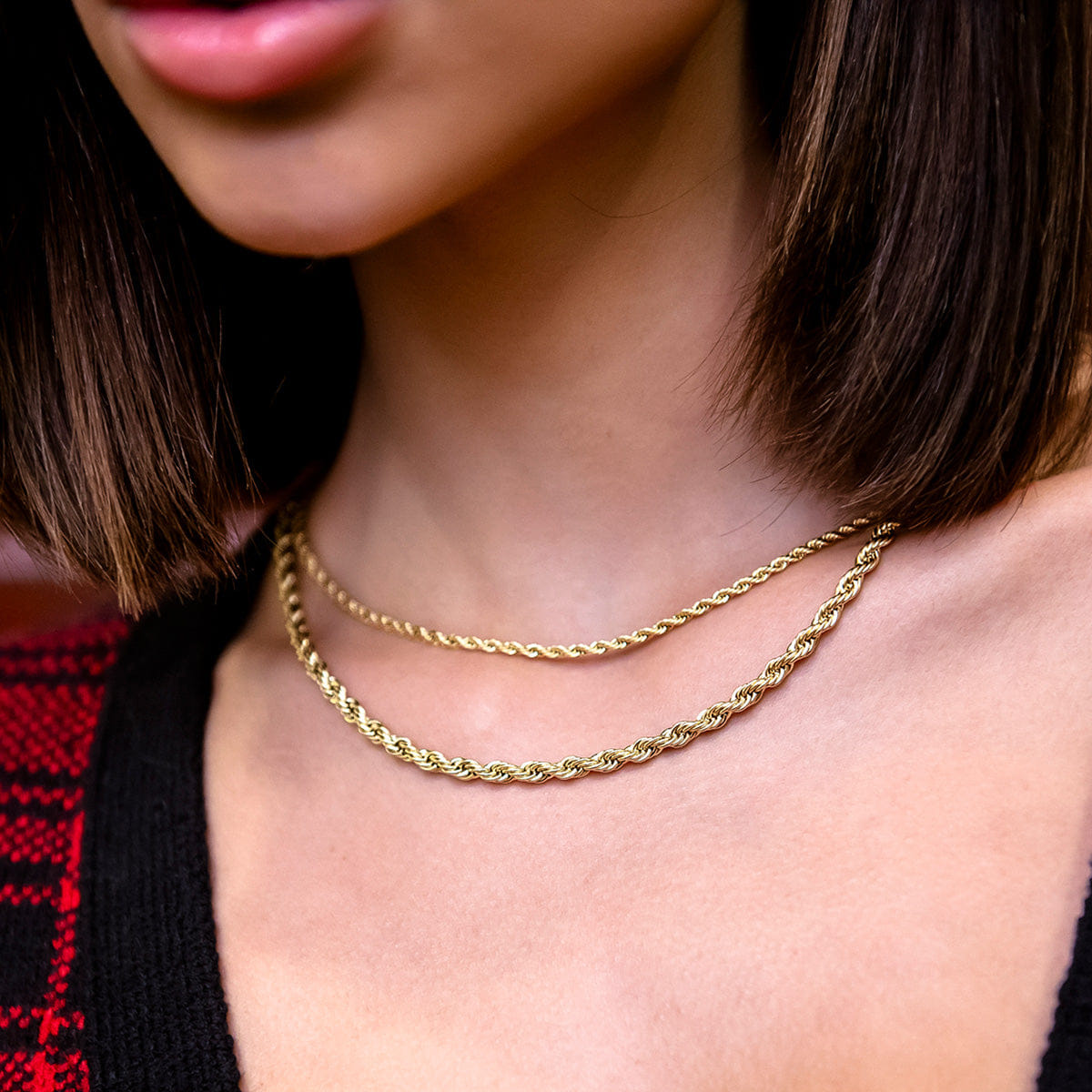 GLD Women 2 mm + 4 mm Rope Necklace Bundle in Yellow Gold