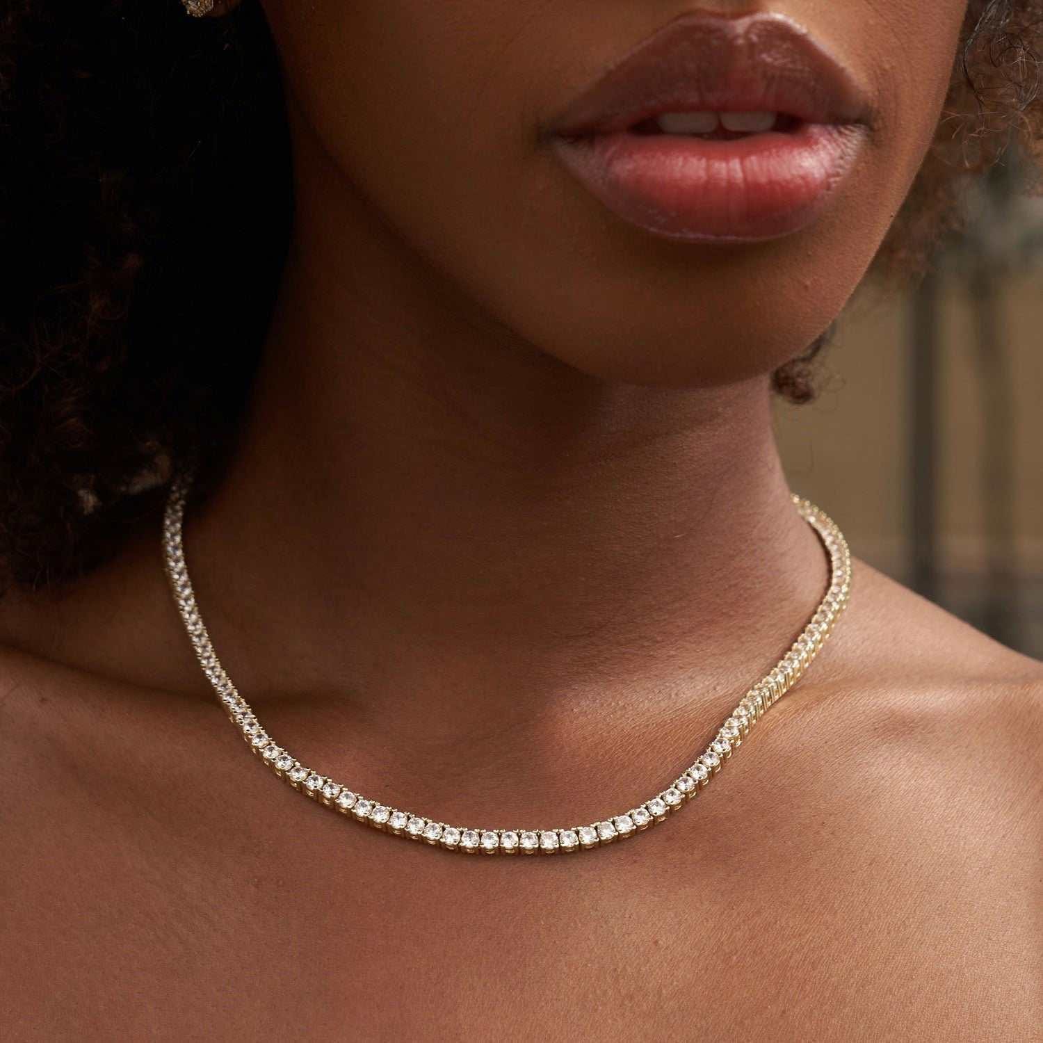 GLD Women Diamond Tennis Necklace + Anklet Bundle in Yellow Gold - 3 mm