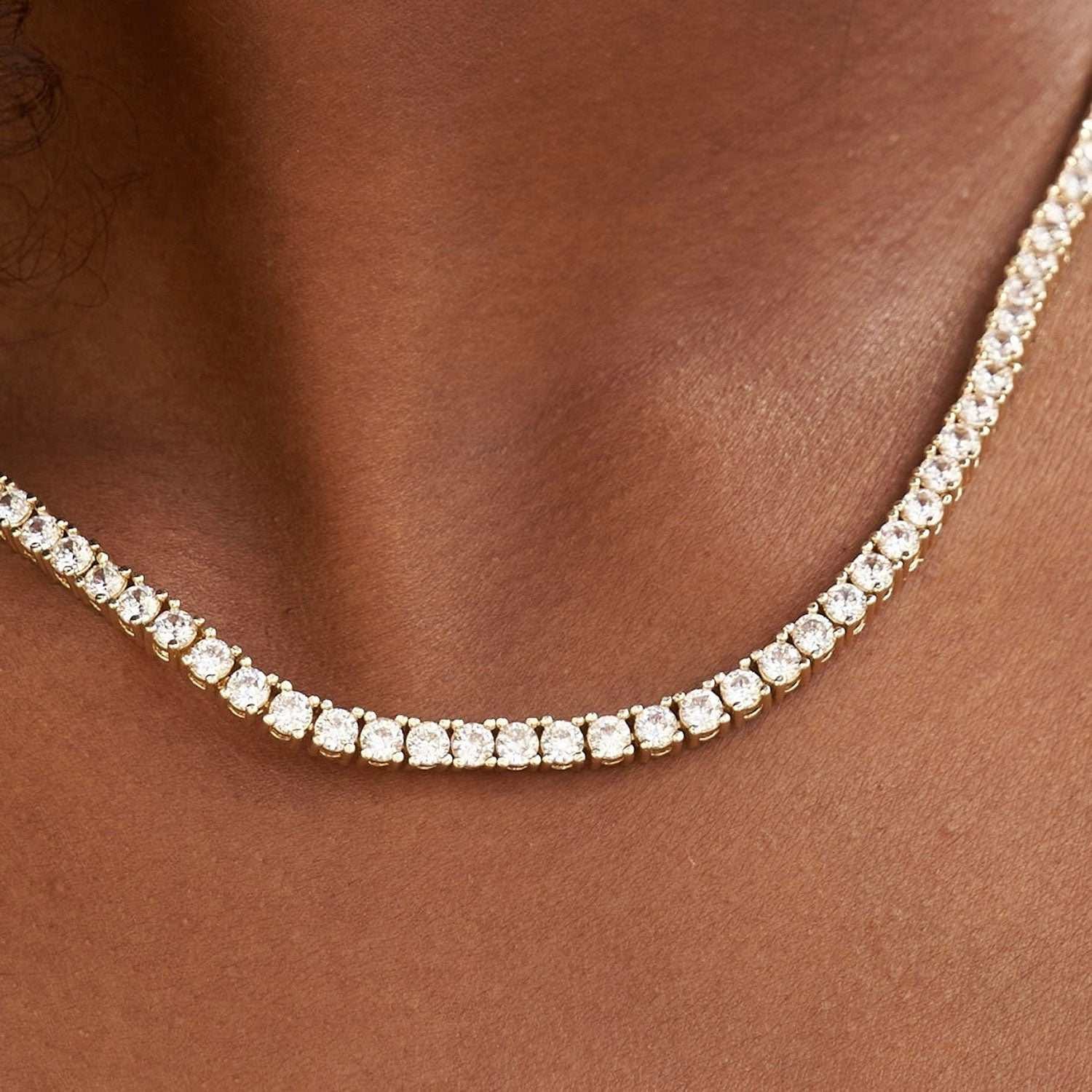 GLD Women Diamond Tennis Necklace + Anklet Bundle in Yellow Gold - 3 mm
