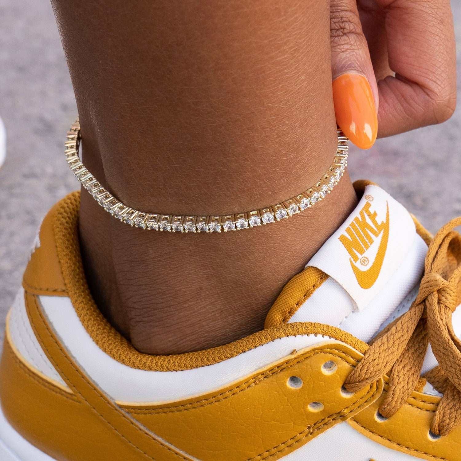 GLD Women Diamond Tennis Necklace + Anklet Bundle in Yellow Gold - 3 mm