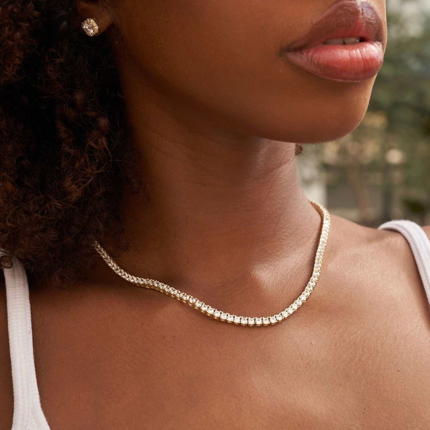 GLD Women Diamond Tennis Necklace + Anklet Bundle in Yellow Gold - 3 mm