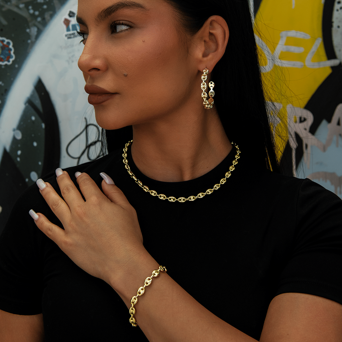 GLD Women Valentina Necklace + Bracelet + Hoop Bundle in Yellow Gold
