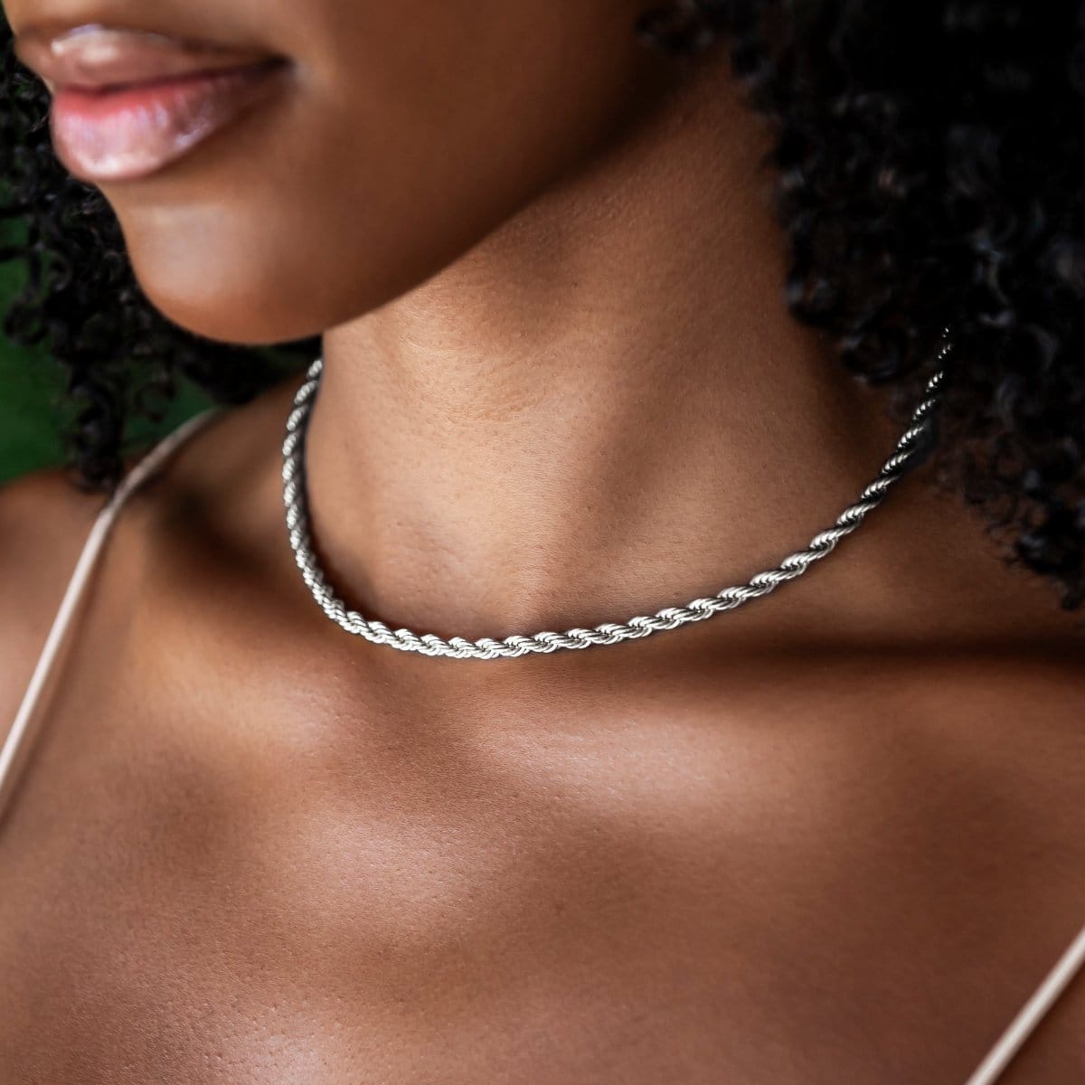 GLD Women Rope Necklace + Bracelet Bundle in White Gold - 4 mm