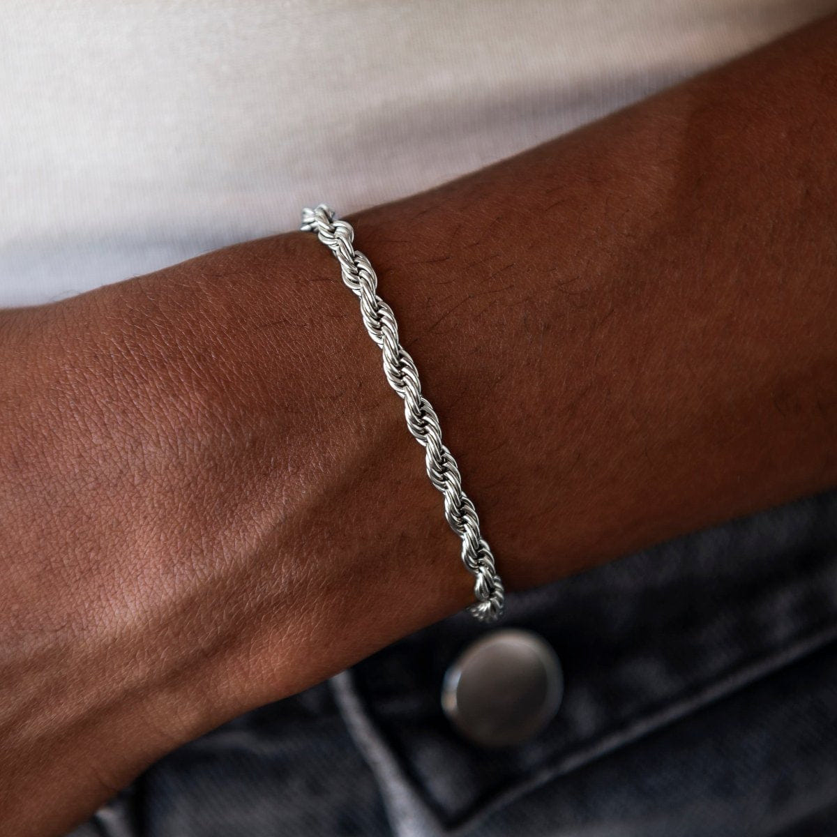 GLD Women Rope Necklace + Bracelet Bundle in White Gold - 4 mm