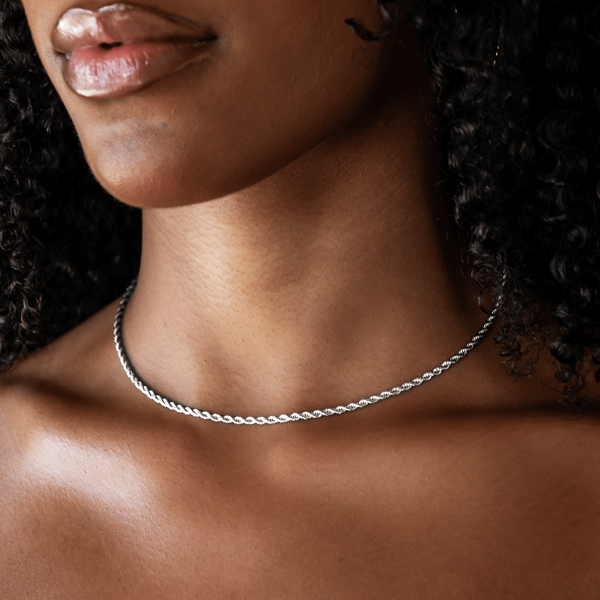 GLD Women Rope Necklace + Bracelet Bundle in White Gold - 2 mm