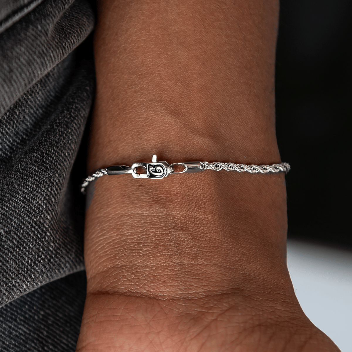 GLD Women Rope Necklace + Bracelet Bundle in White Gold - 2 mm