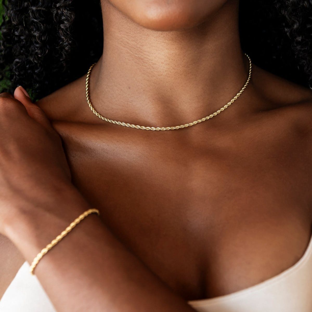 GLD Women Rope Necklace + Bracelet Bundle in Yellow Gold - 2 mm