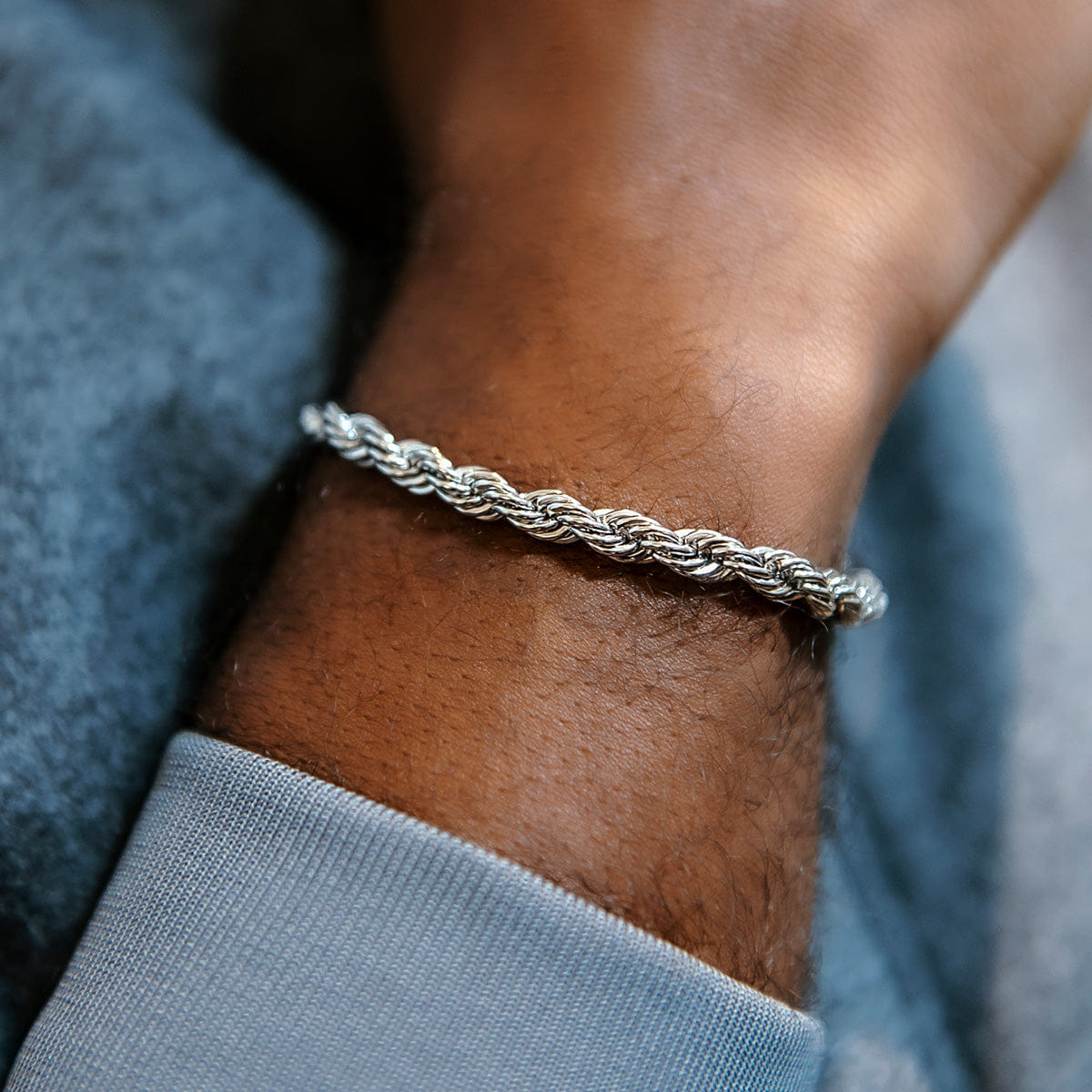 GLD Men Rope Chain + Bracelet Bundle in White Gold - 6 mm