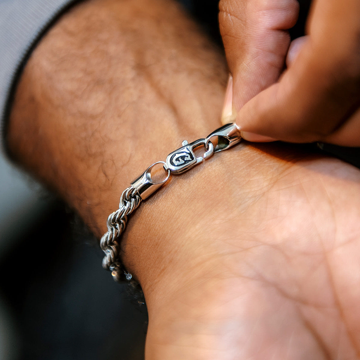 GLD Men Rope Chain + Bracelet Bundle in White Gold - 6 mm