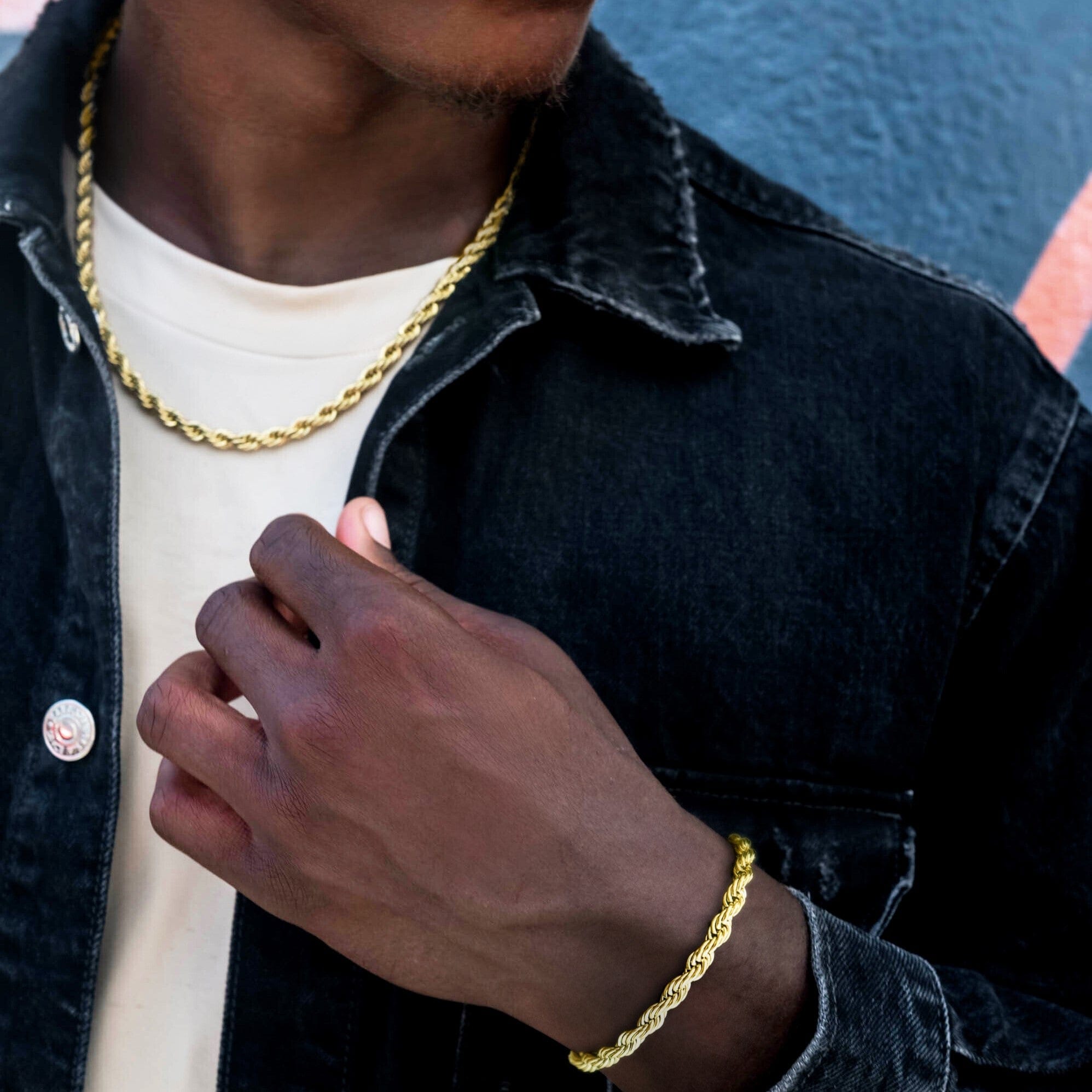 GLD Men Rope Chain + Bracelet Bundle in Yellow Gold - 6 mm