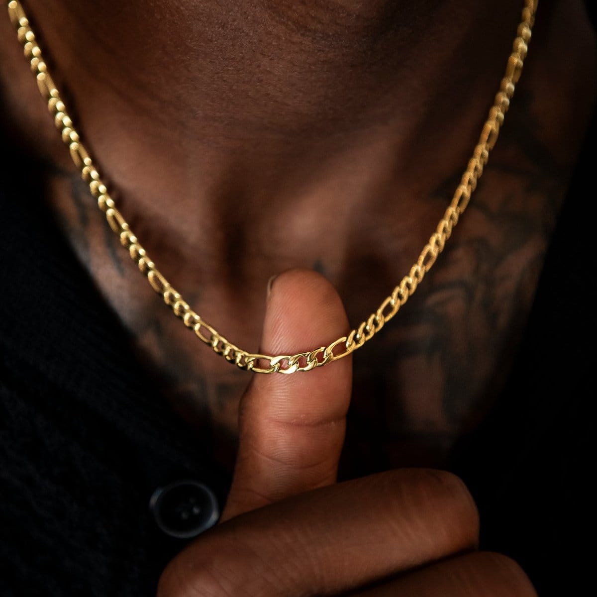 GLD Men Figaro Link Chain + Bracelet Bundle in Yellow Gold - 4 mm