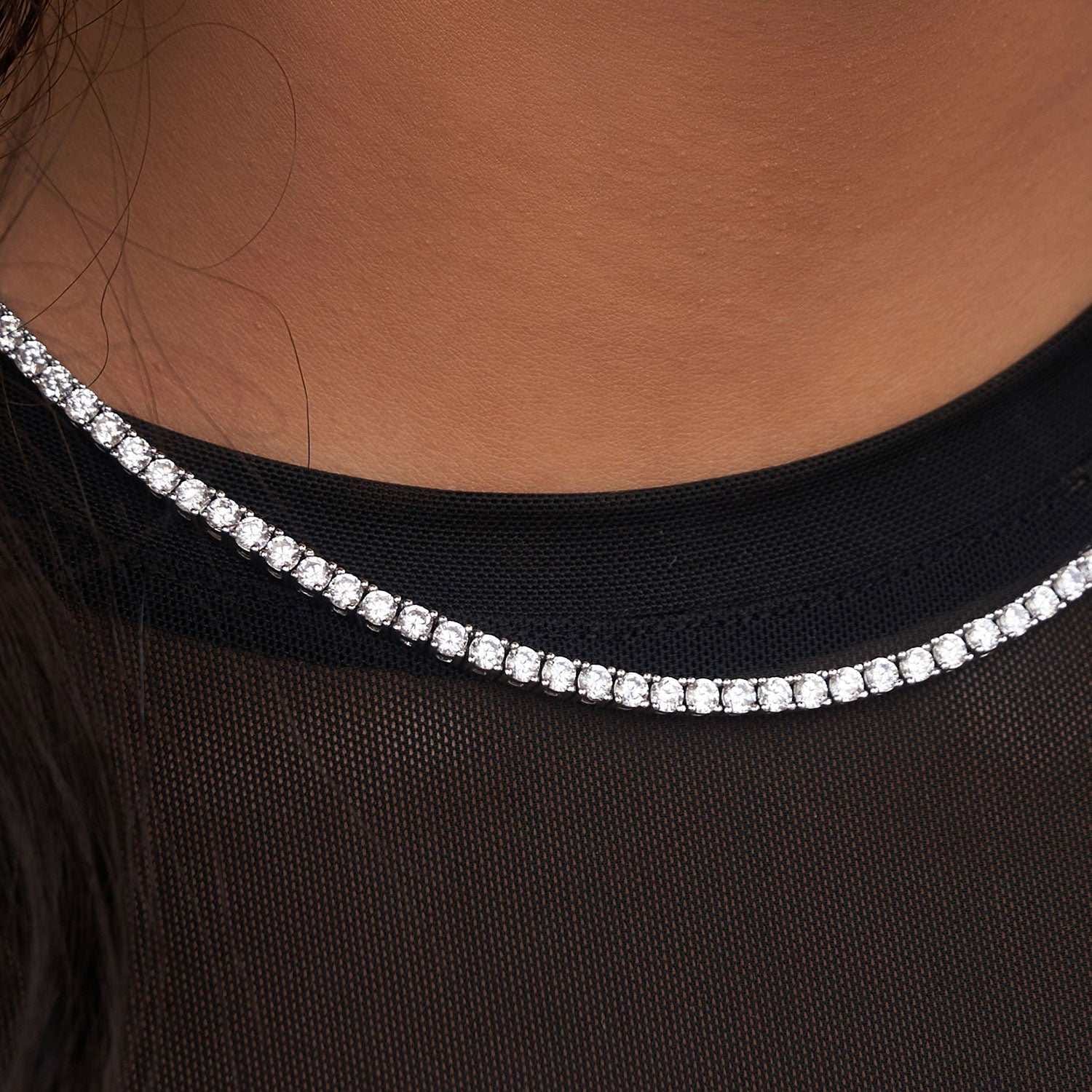 GLD Women Diamond Tennis Necklace + Anklet Bundle in White Gold - 3 mm