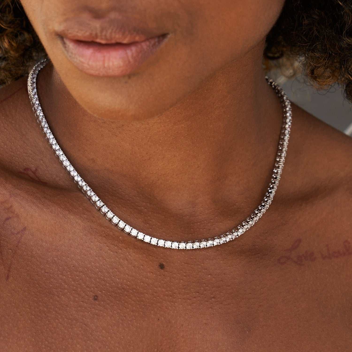 GLD Women Diamond Tennis Necklace + Bracelet Bundle in White Gold - 3 mm