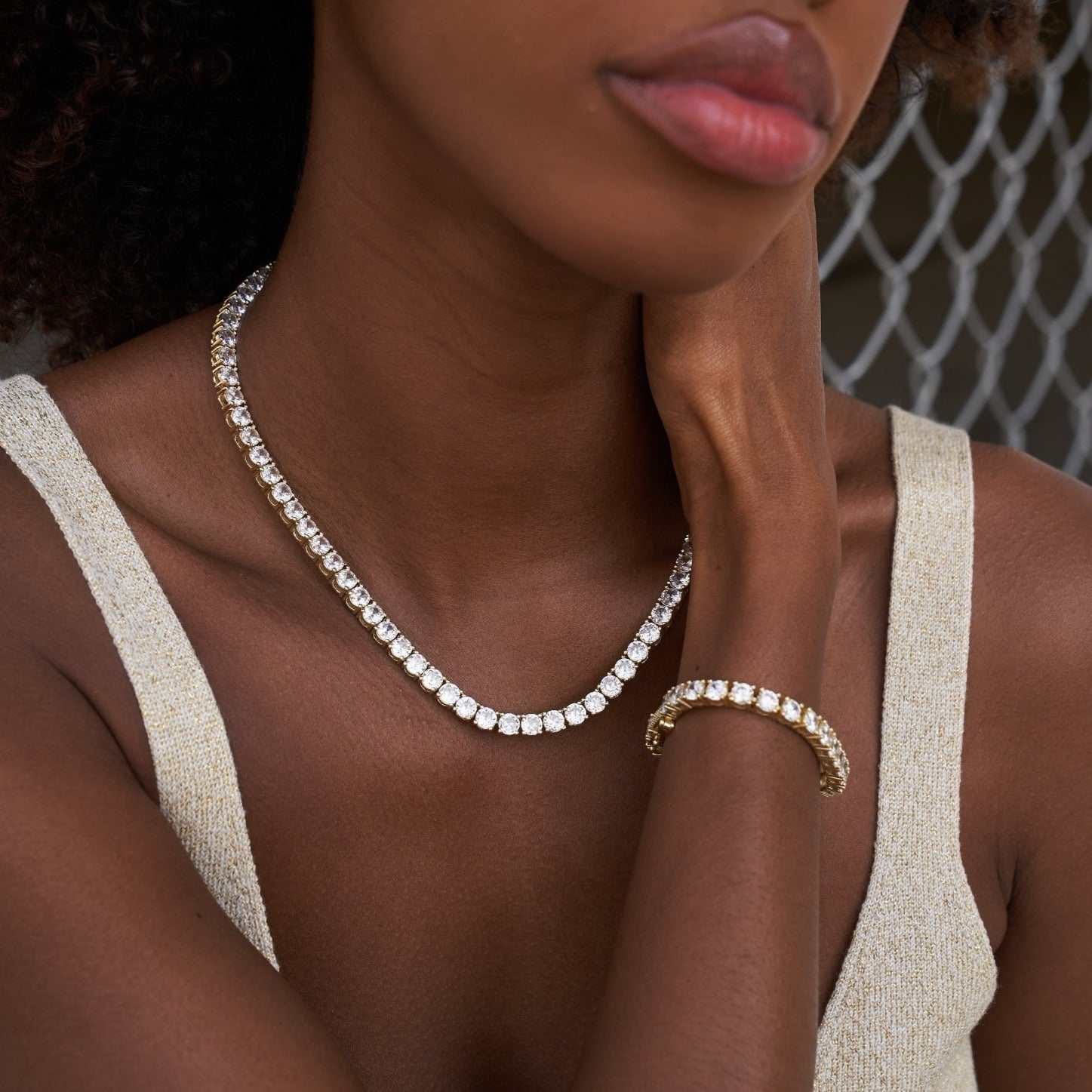 GLD Women Diamond Tennis Necklace + Bracelet Bundle in Yellow Gold - 5 mm
