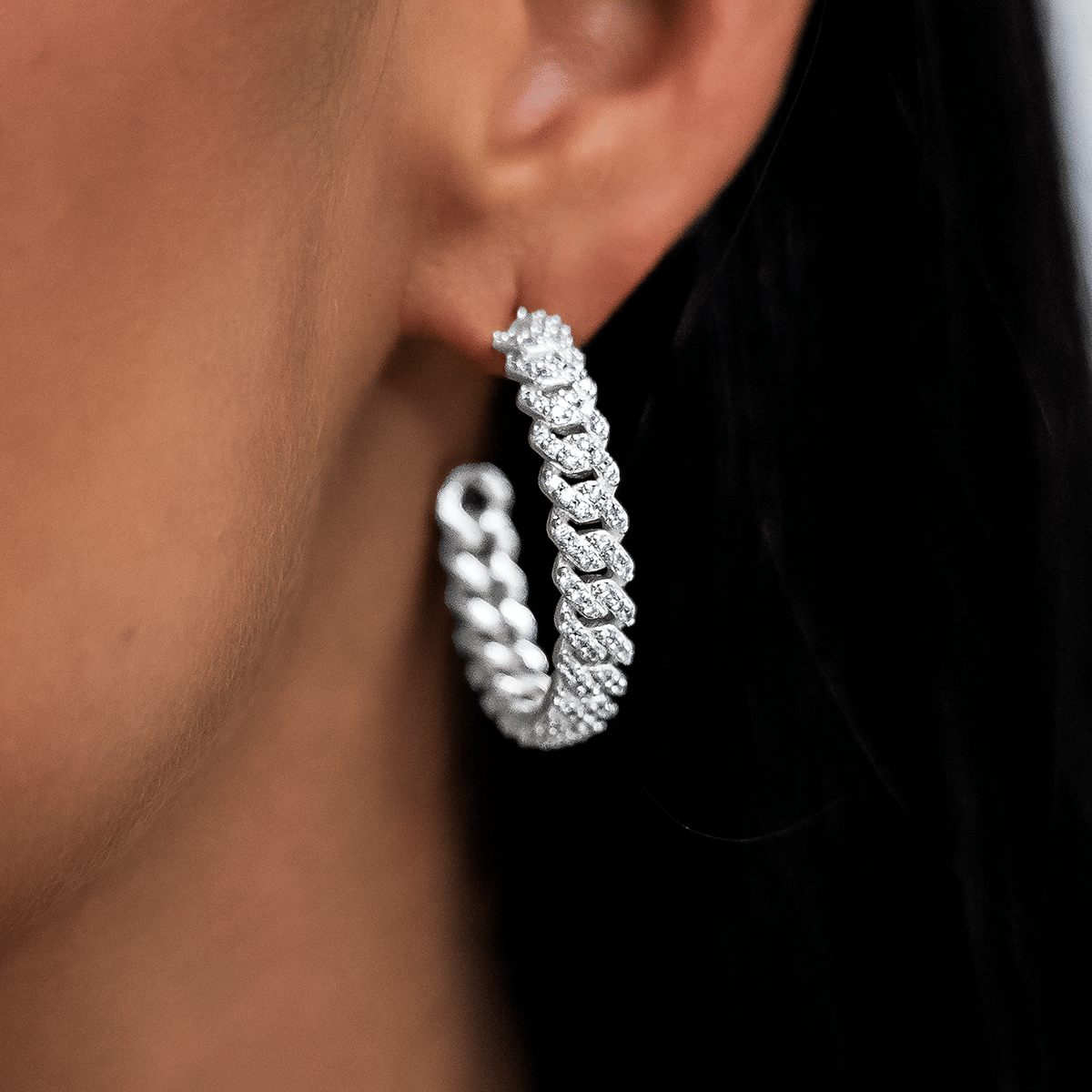 GLD Women Diamond Prong Hoop Earrings in White Gold