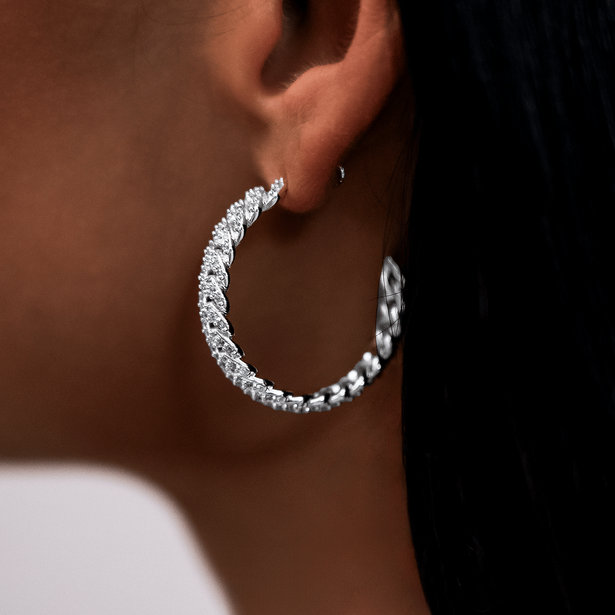 GLD Women Diamond Prong Hoop Earrings in White Gold