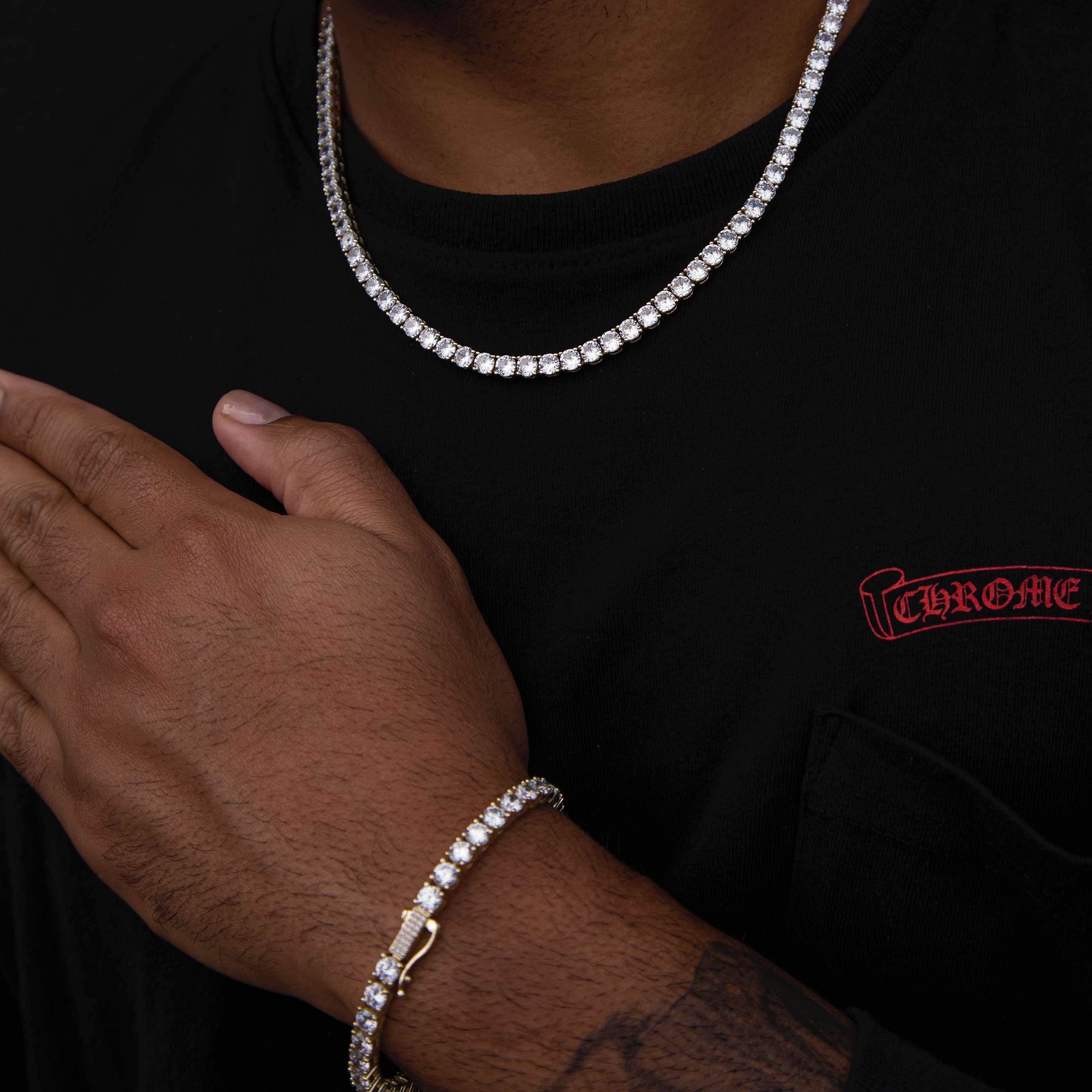 GLD Men Diamond Tennis Chain + Bracelet Bundle in Yellow Gold - 5 mm