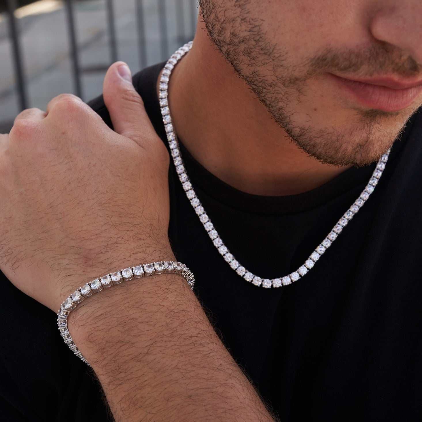 GLD Men Diamond Tennis Chain + Bracelet Bundle in White Gold - 5 mm