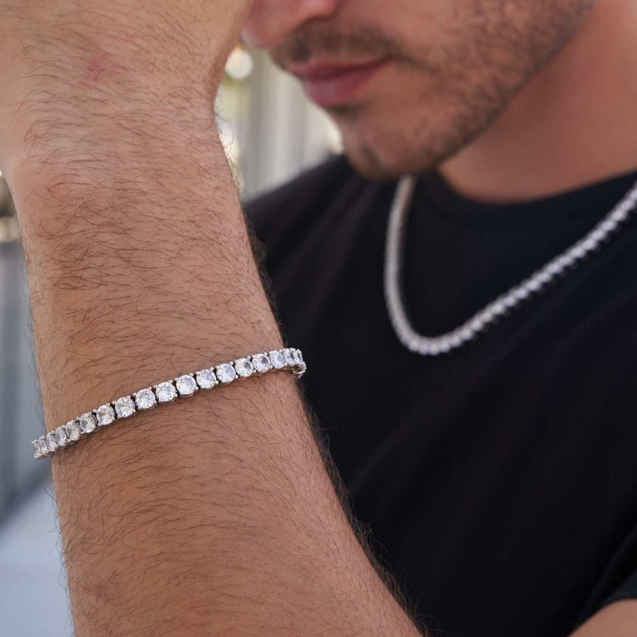 GLD Men Diamond Tennis Chain + Bracelet Bundle in White Gold - 5 mm