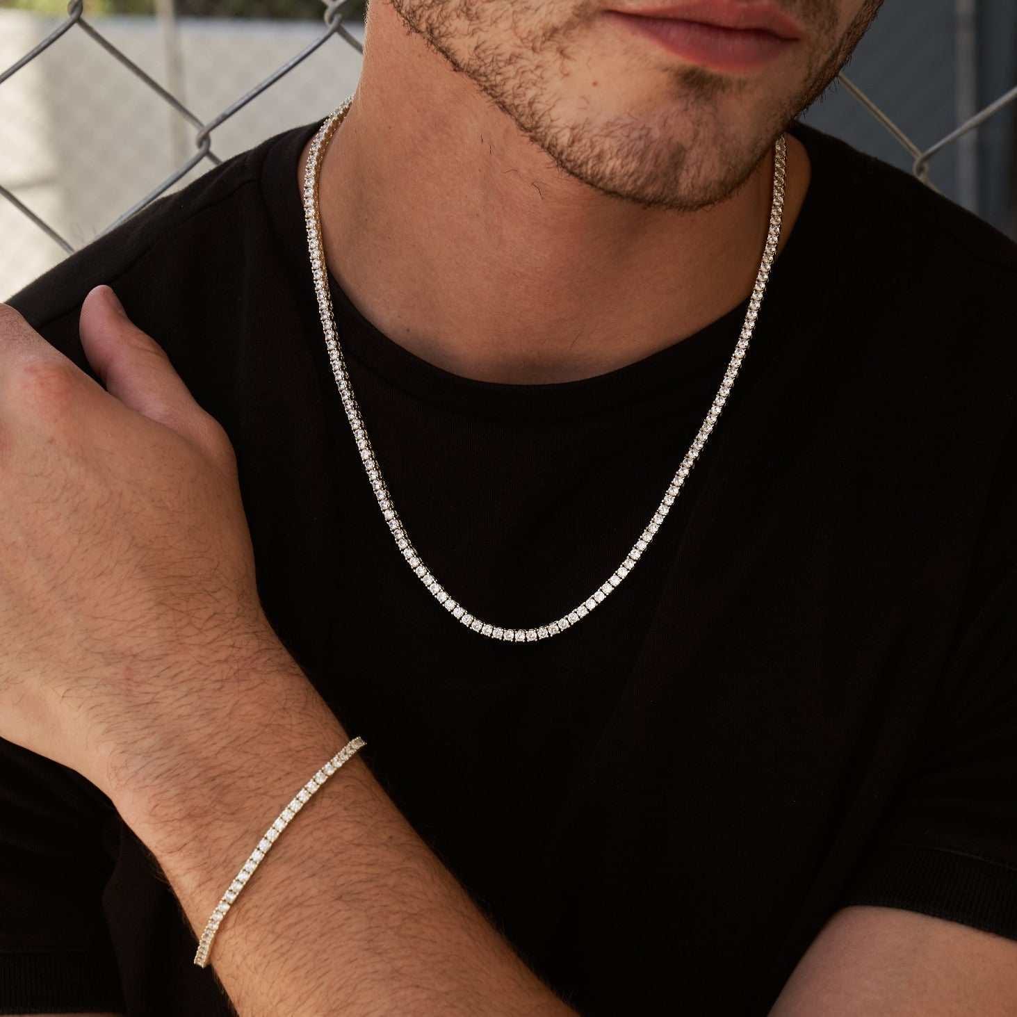 GLD Men Diamond Tennis Chain + Bracelet Bundle in Yellow Gold - 3 mm