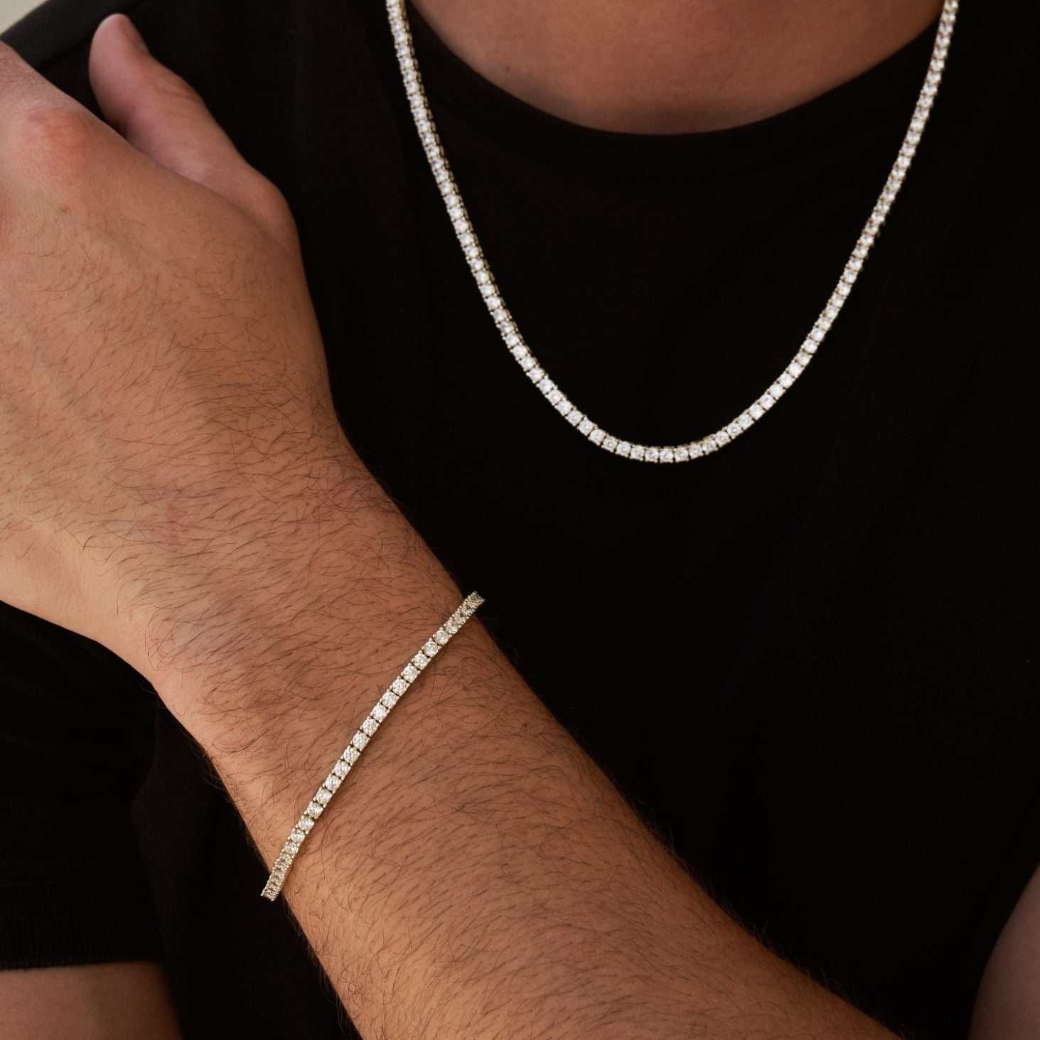 GLD Men Diamond Tennis Chain + Bracelet Bundle in Yellow Gold - 3 mm