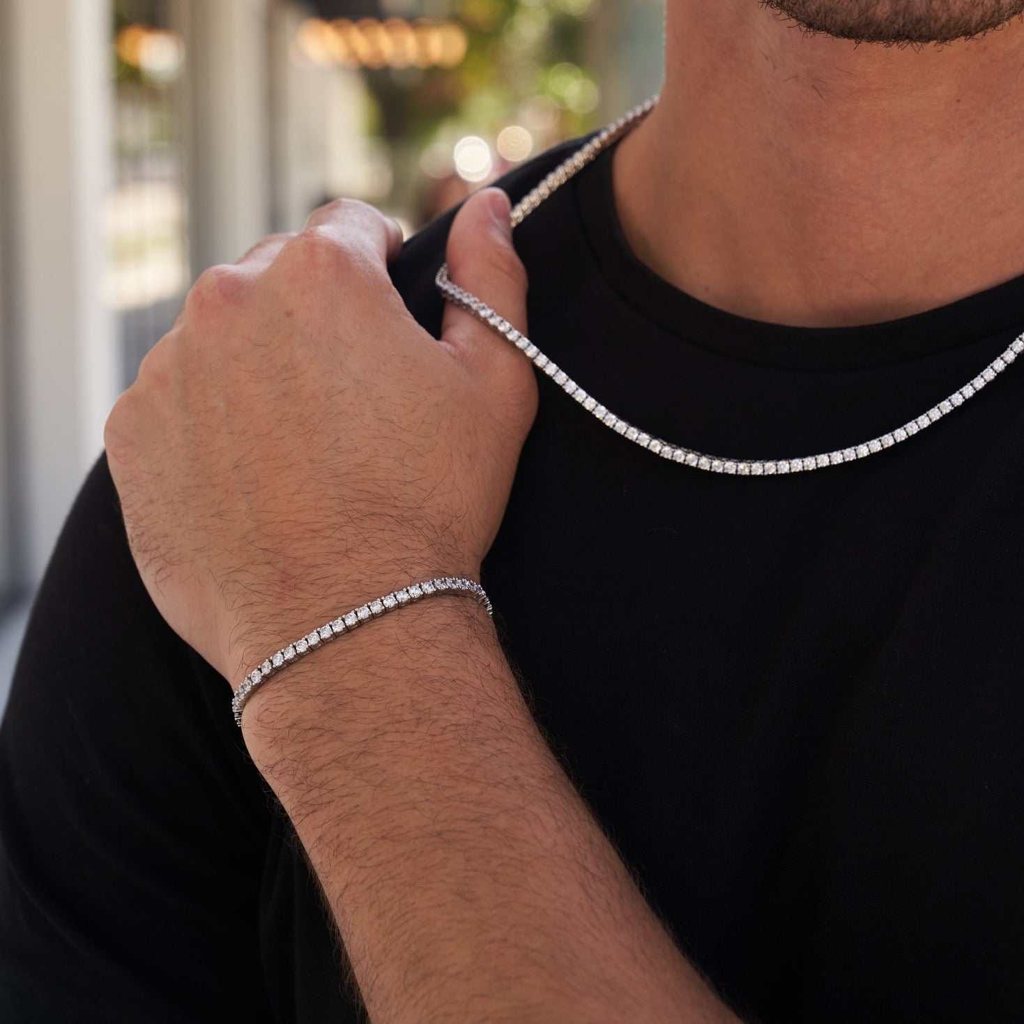 GLD Men Diamond Tennis Chain + Bracelet Bundle in White Gold - 3 mm