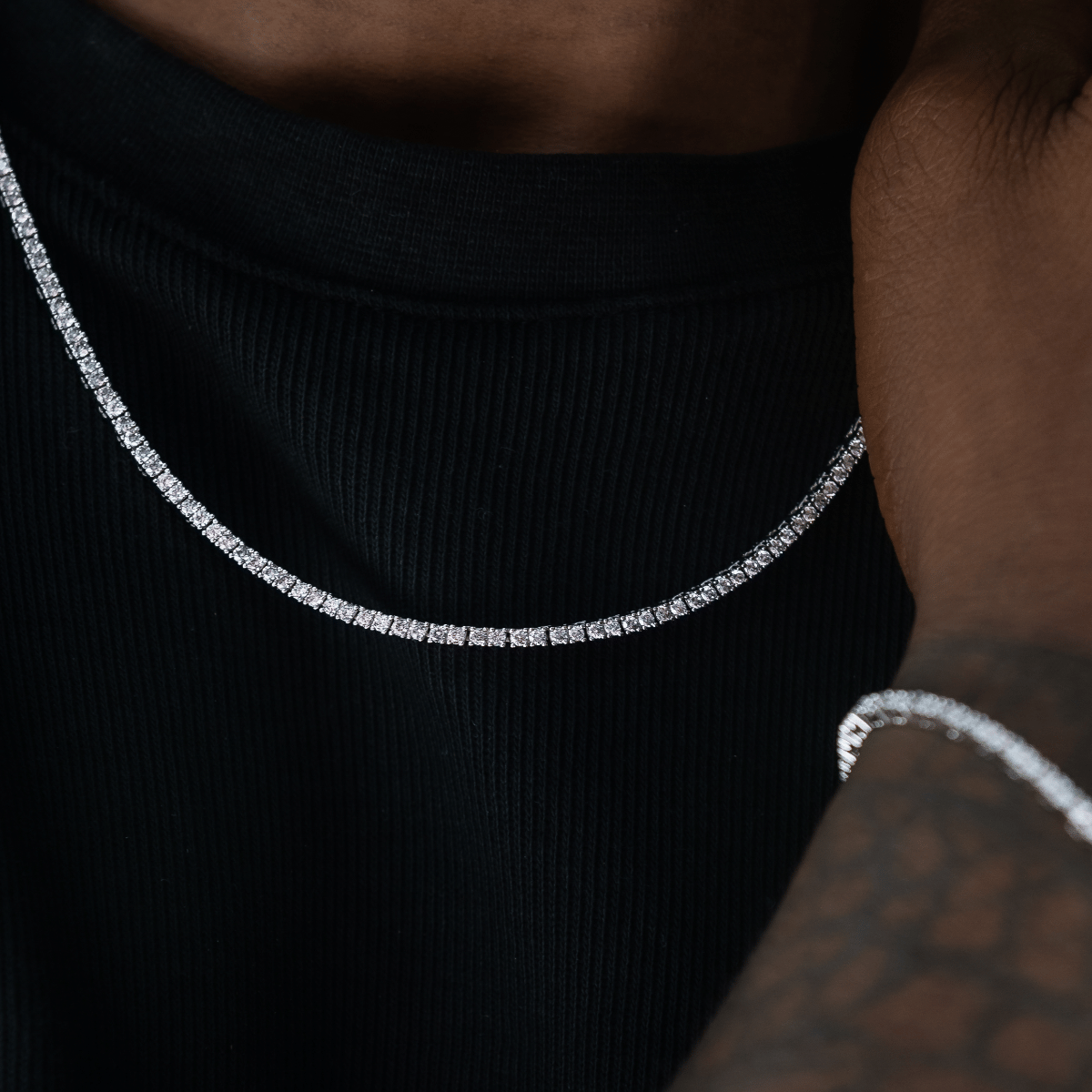 GLD Men Diamond Tennis Chain + Bracelet Bundle in White Gold - 2 mm