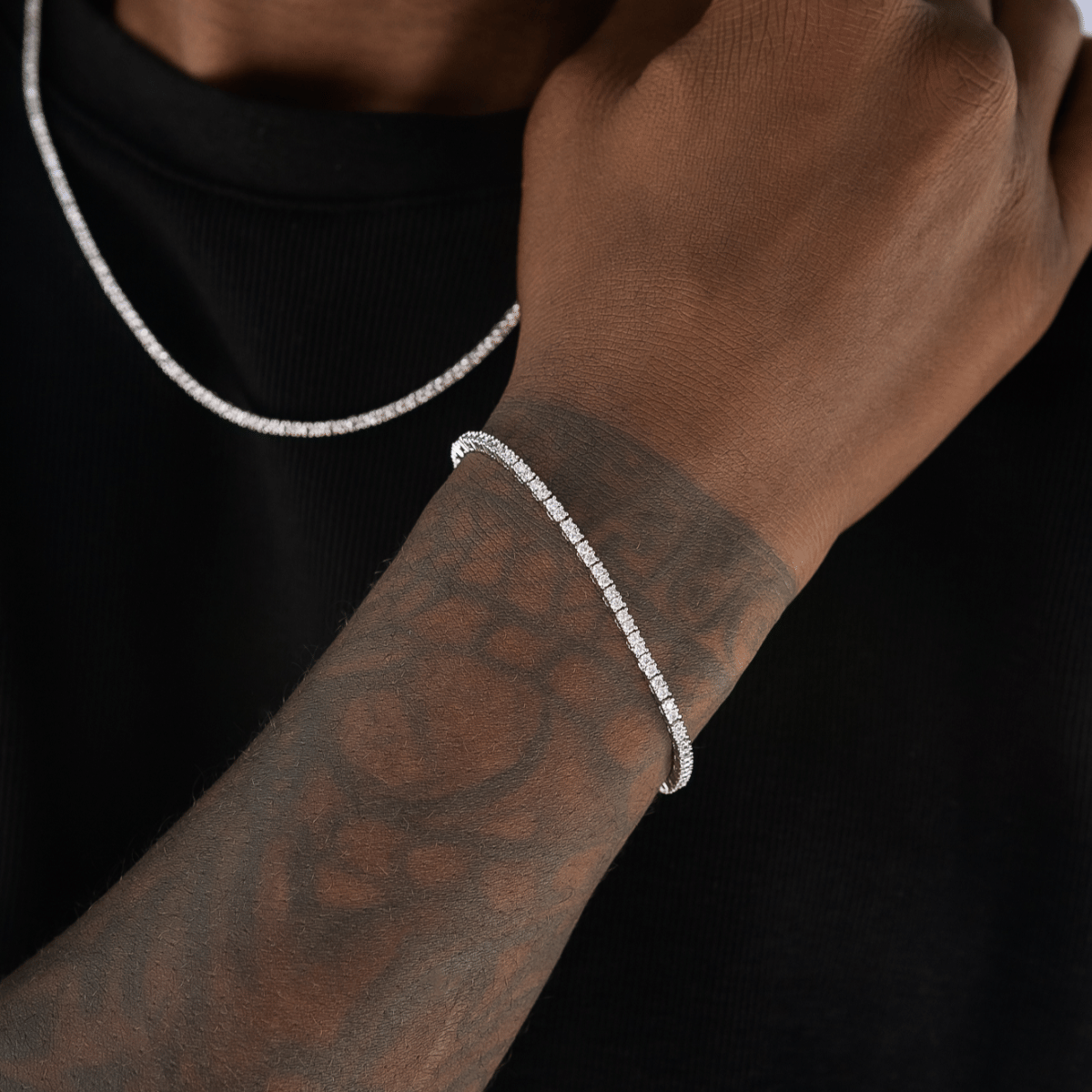 GLD Men Diamond Tennis Chain + Bracelet Bundle in White Gold - 2 mm