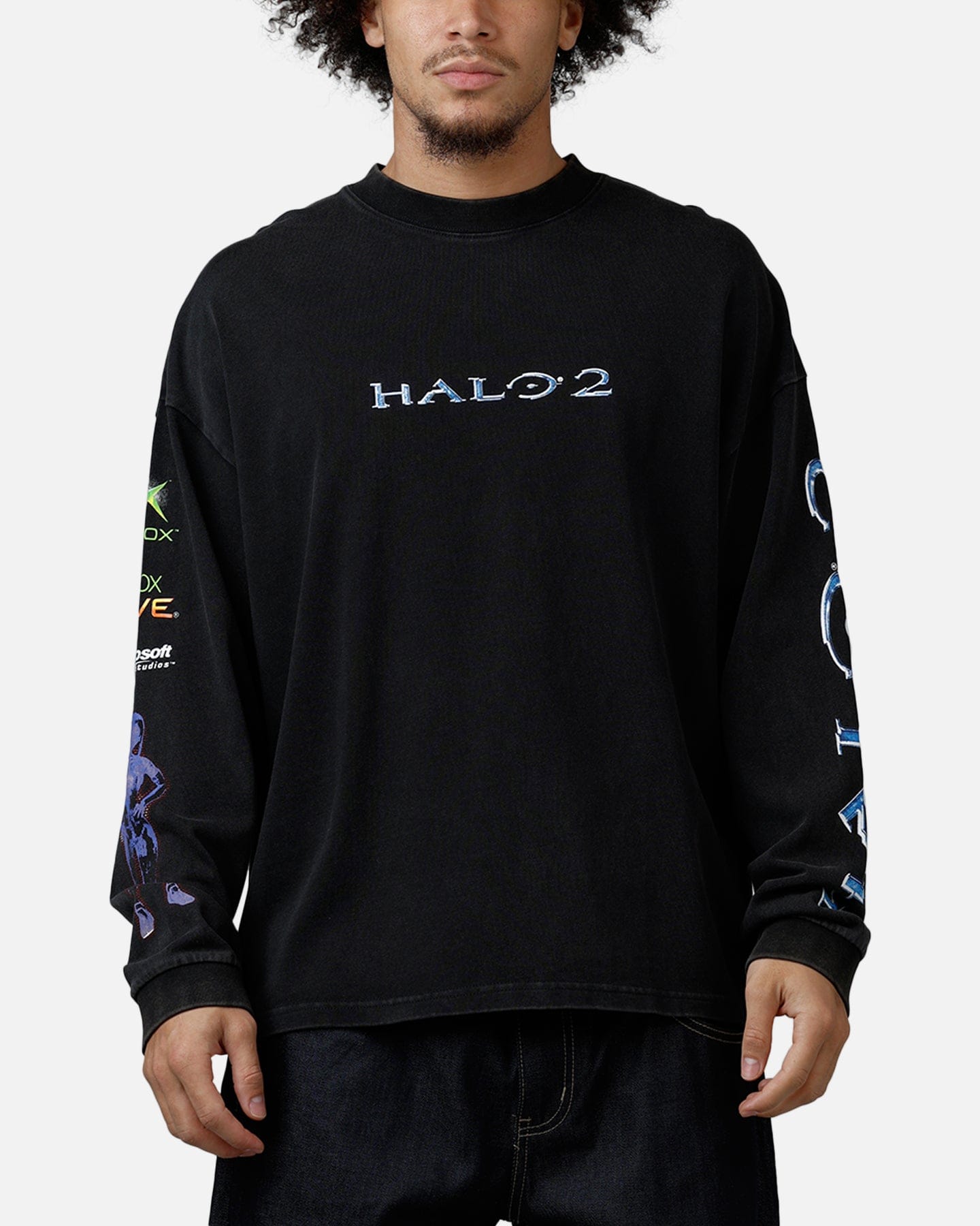 73studio x Halo 2 Long Sleeve T - Shirt Black Acidwash