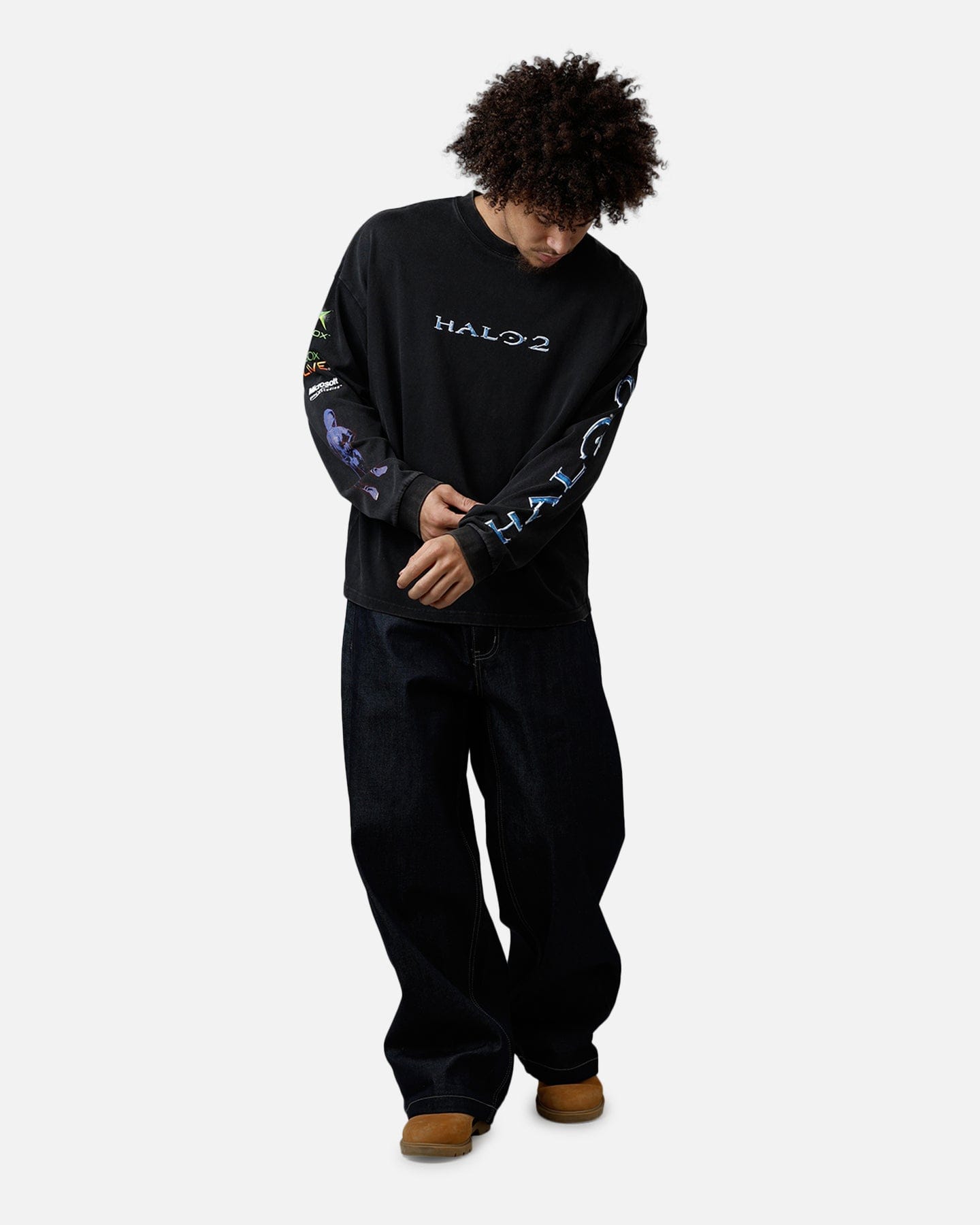 73studio x Halo 2 Long Sleeve T - Shirt Black Acidwash