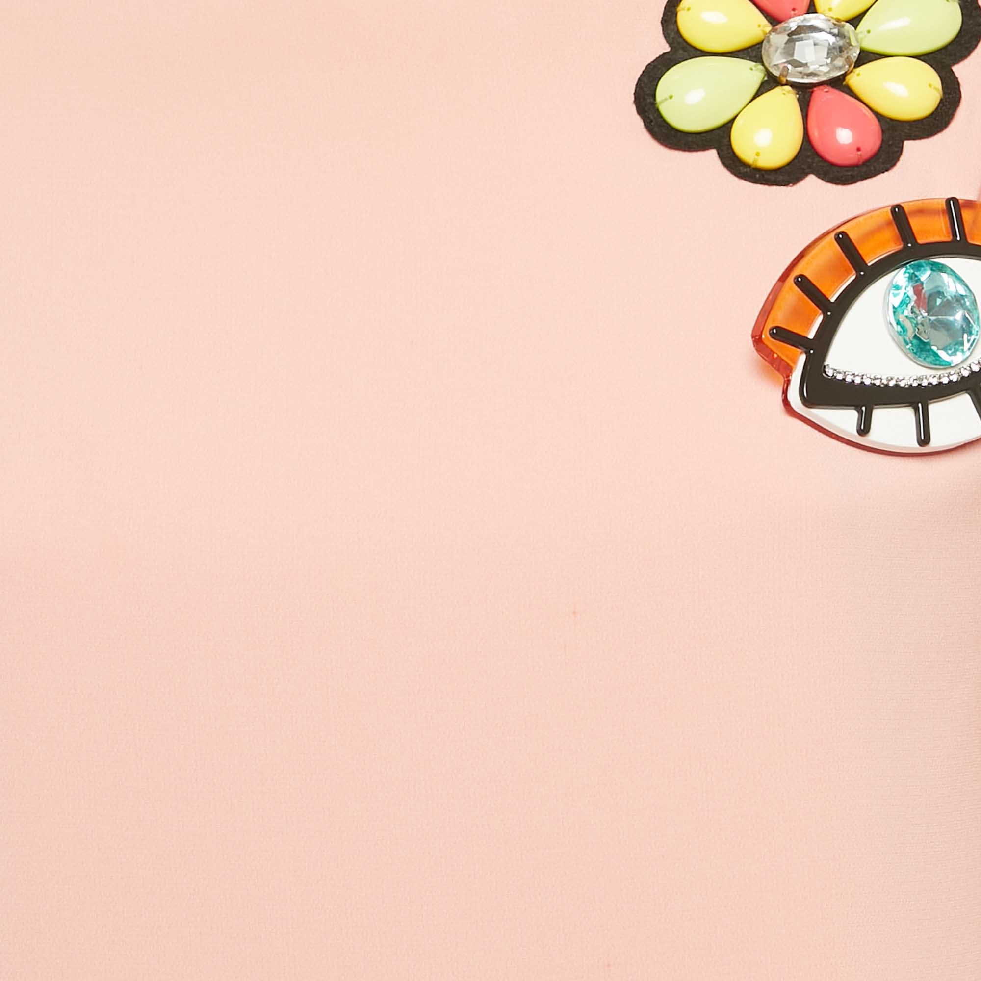 Flower Pink Flower Applique Crepe Brooch Detail Shit Dress