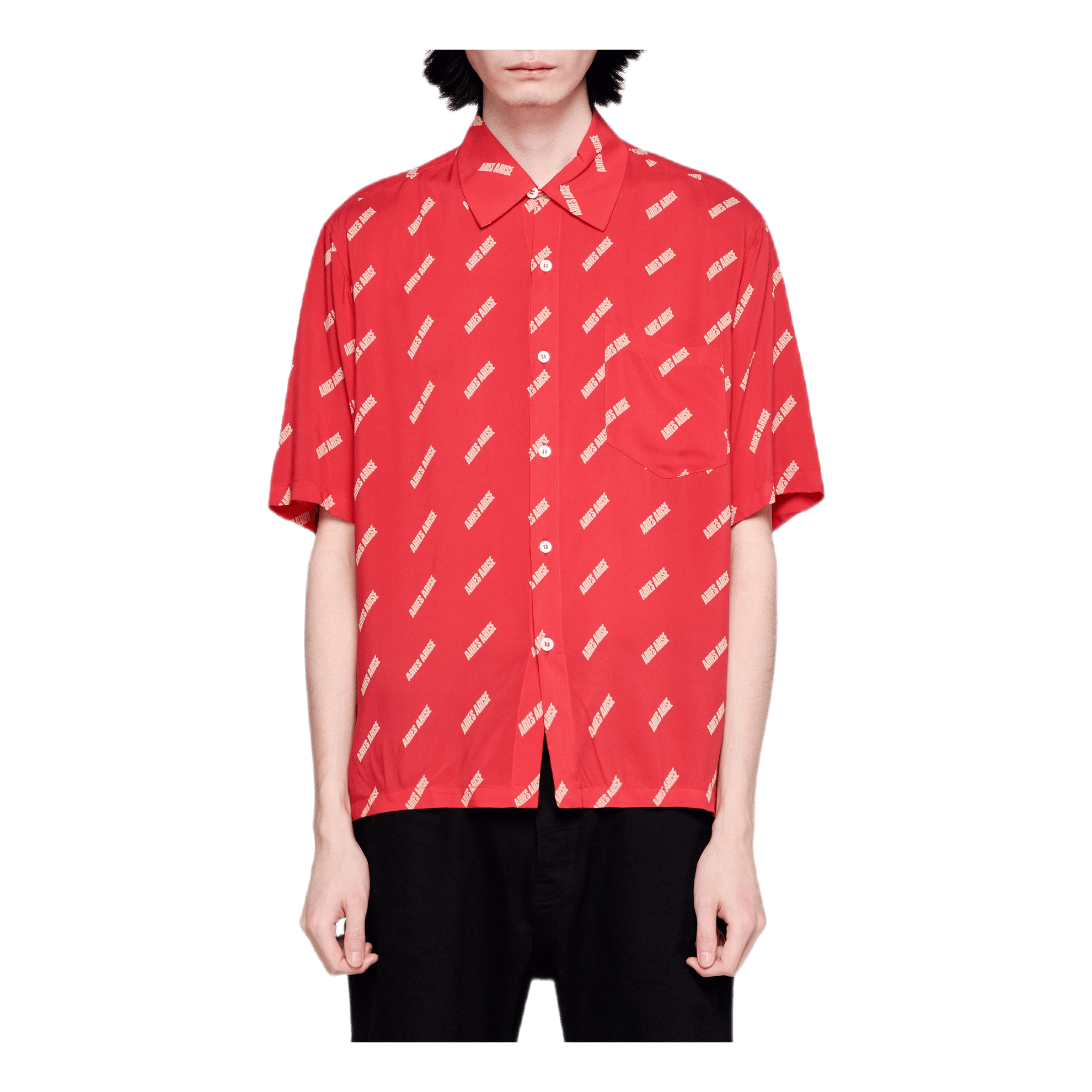 Aries Logo Print Bowling Shirt Red