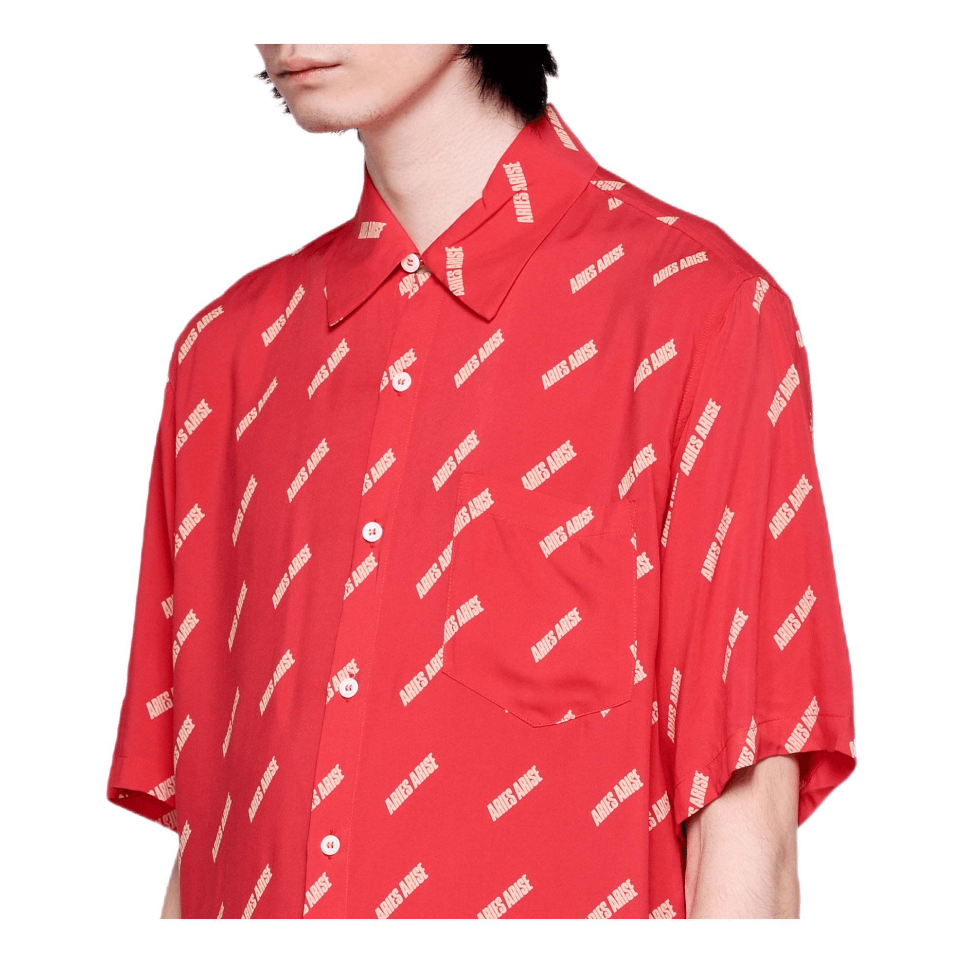 Aries Logo Print Bowling Shirt Red