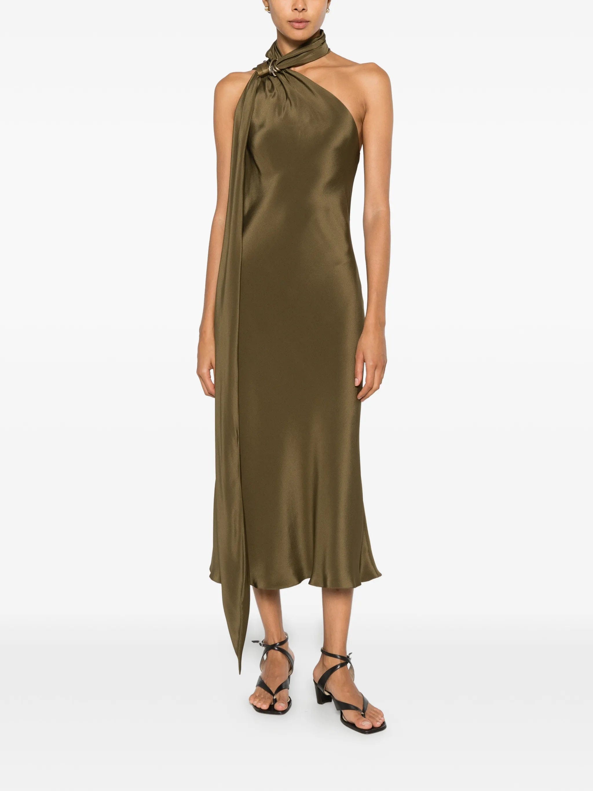 Max Mara Evasto one - shoulder hardware - detail silk midi dress
