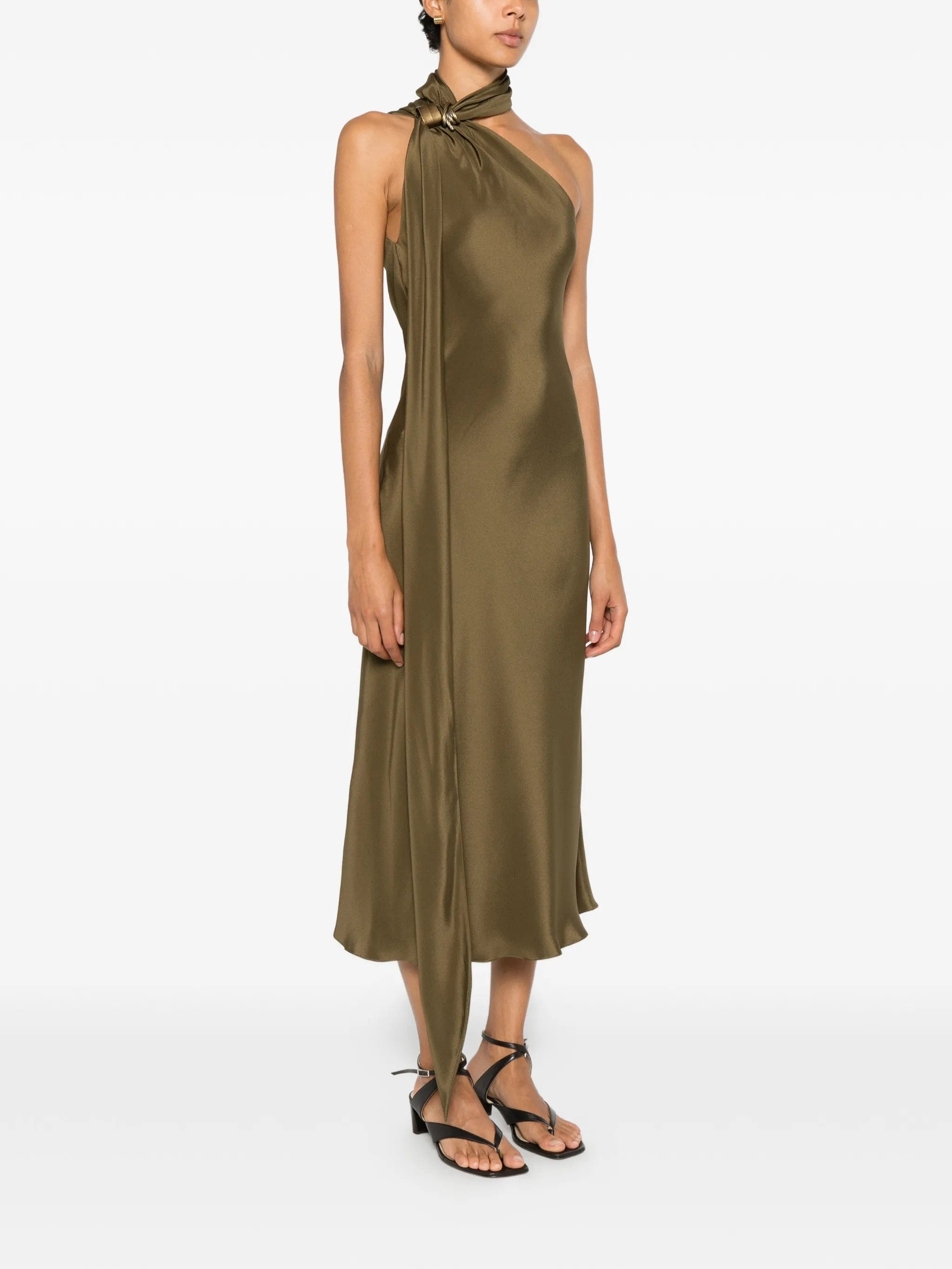 Max Mara Evasto one - shoulder hardware - detail silk midi dress