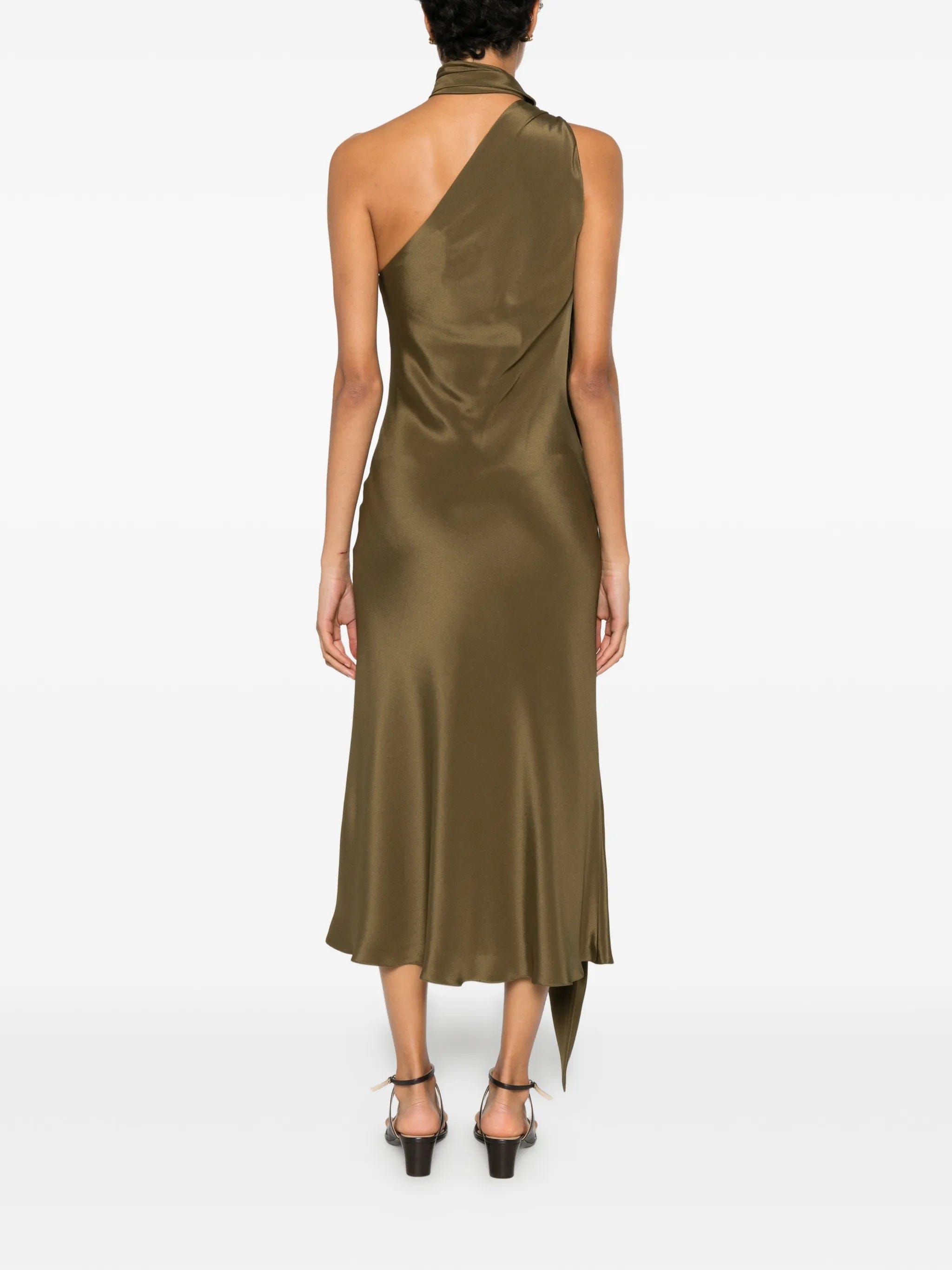 Max Mara Evasto one - shoulder hardware - detail silk midi dress