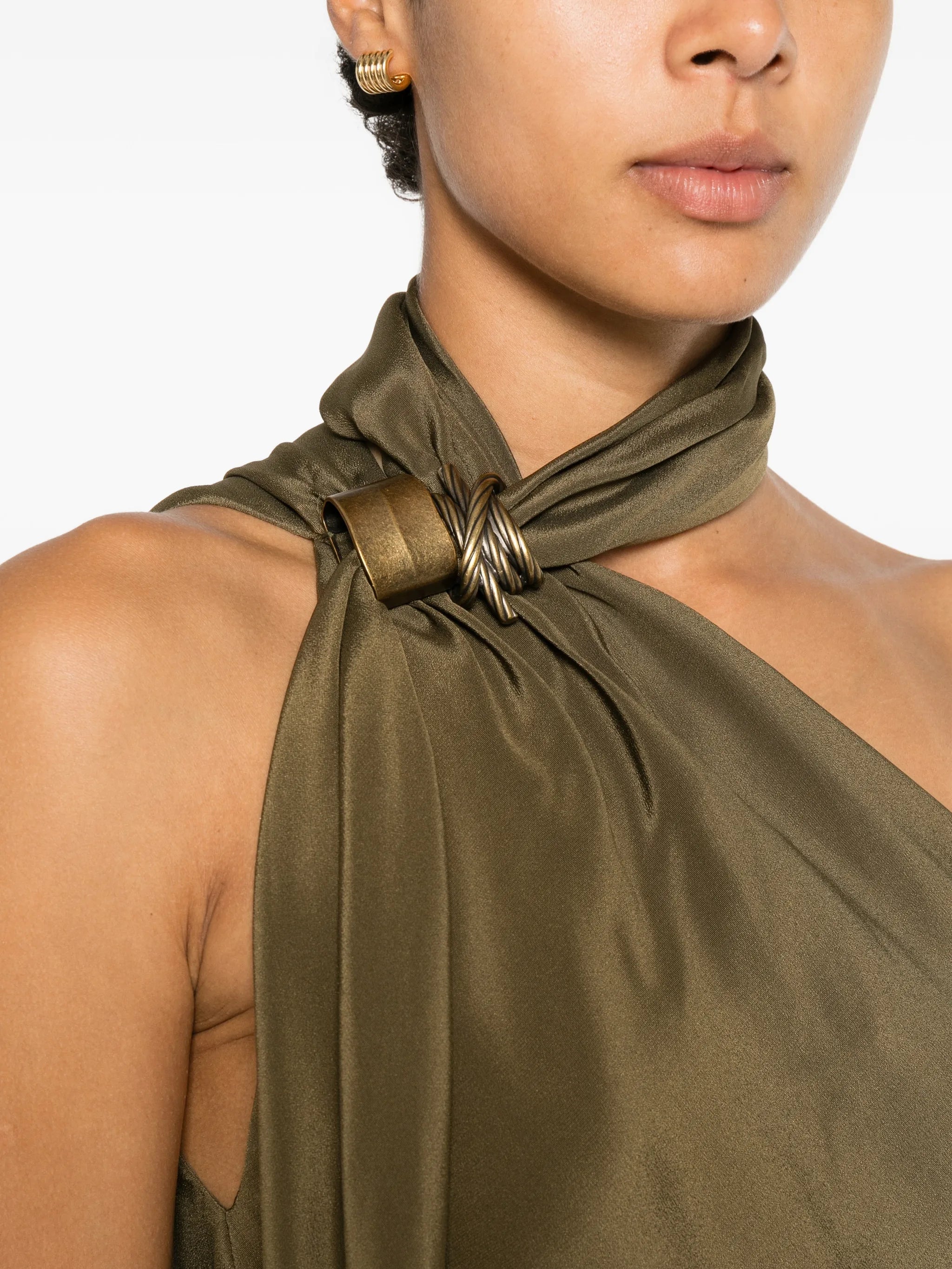 Max Mara Evasto one - shoulder hardware - detail silk midi dress