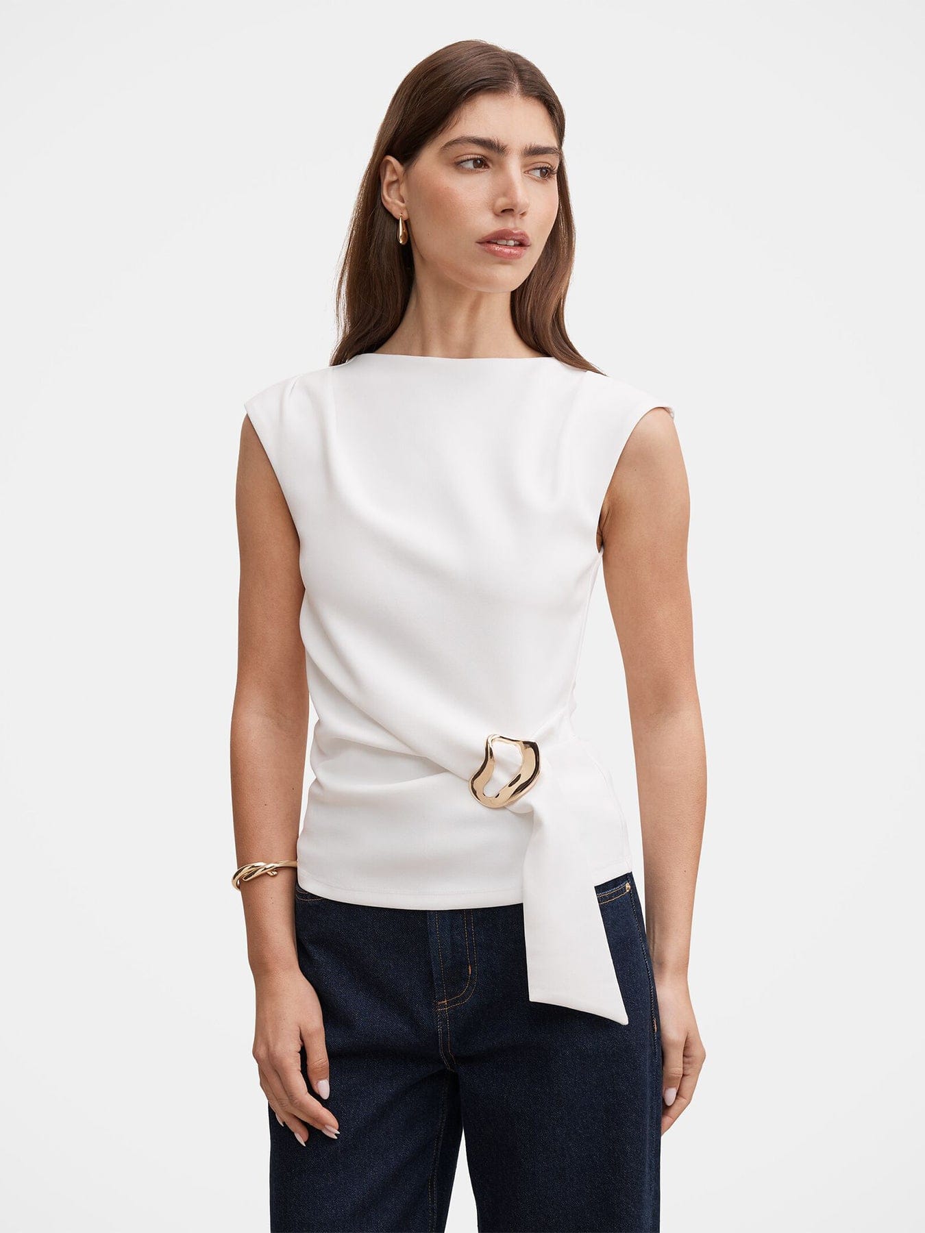 Forever New Serena Hardware Detail Blouse White