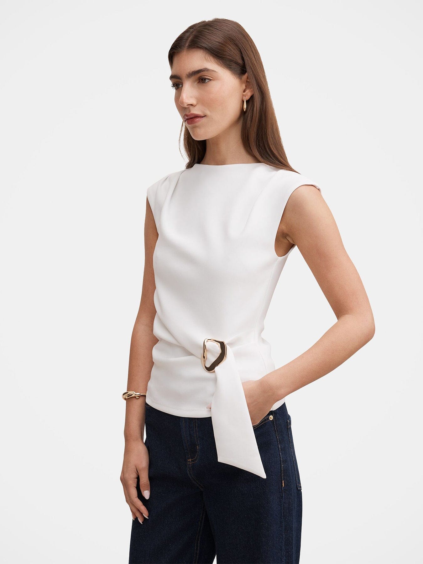Forever New Serena Hardware Detail Blouse White