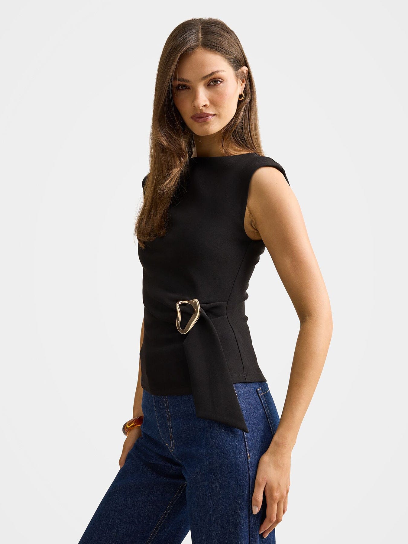 Forever New Serena Hardware Detail Blouse Black