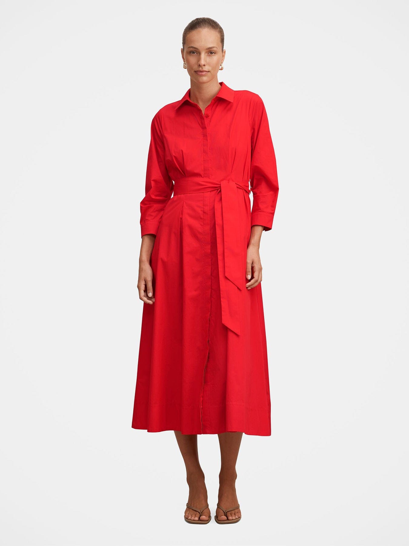 Forever New Sally Cotton Shirt Midi Dress Red