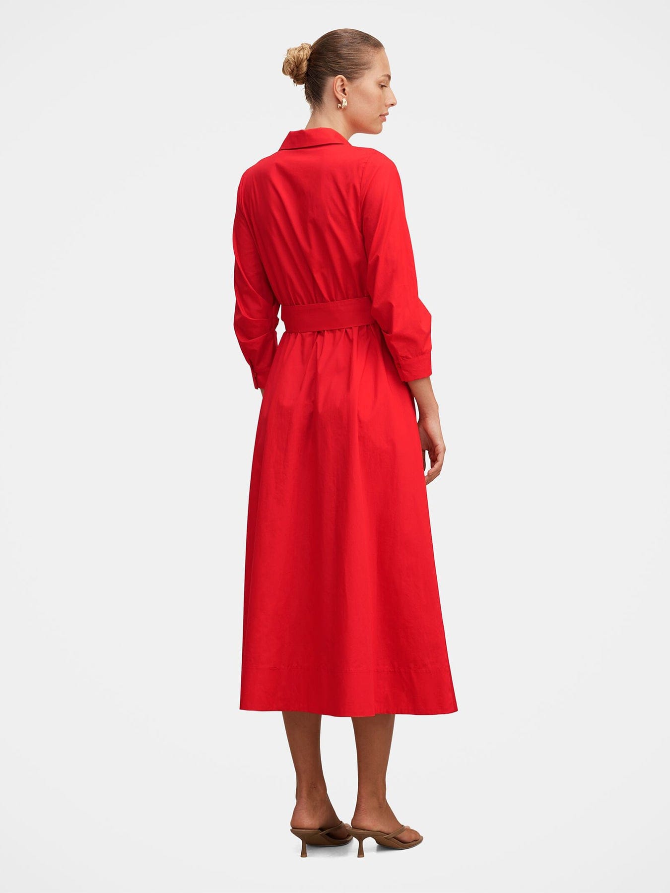 Forever New Sally Cotton Shirt Midi Dress Red