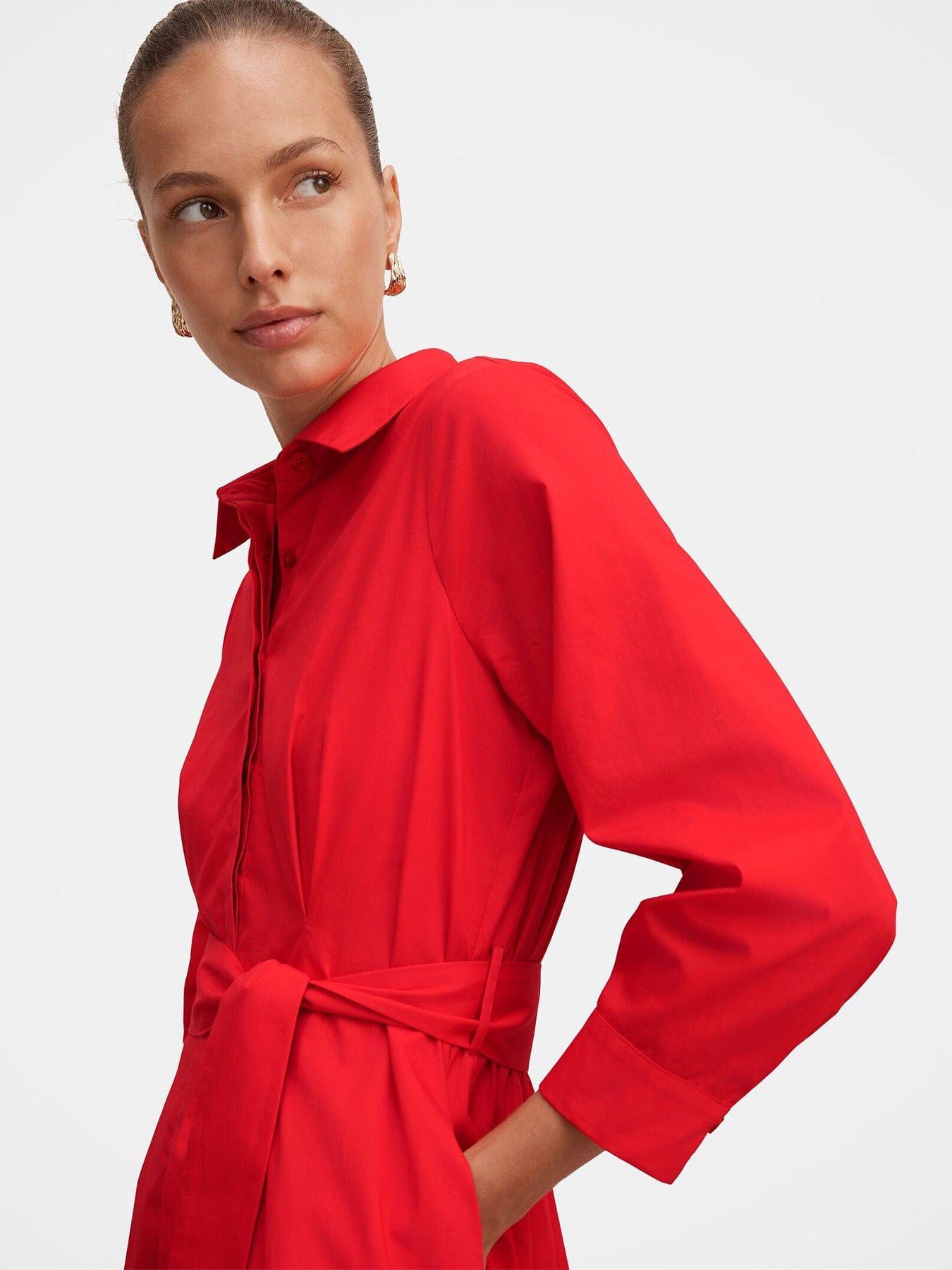 Forever New Sally Cotton Shirt Midi Dress Red