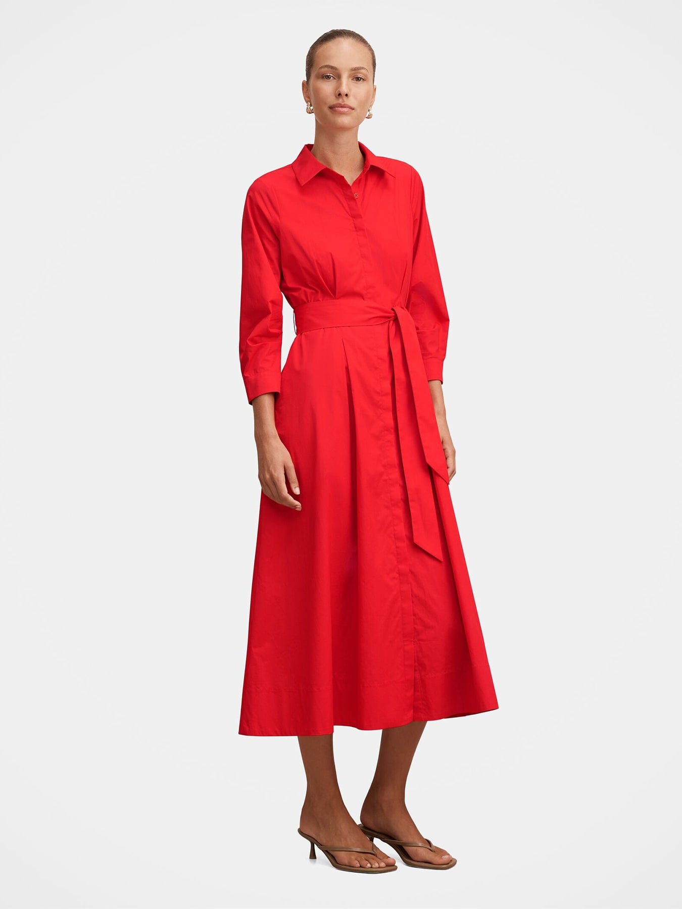 Forever New Sally Cotton Shirt Midi Dress Red